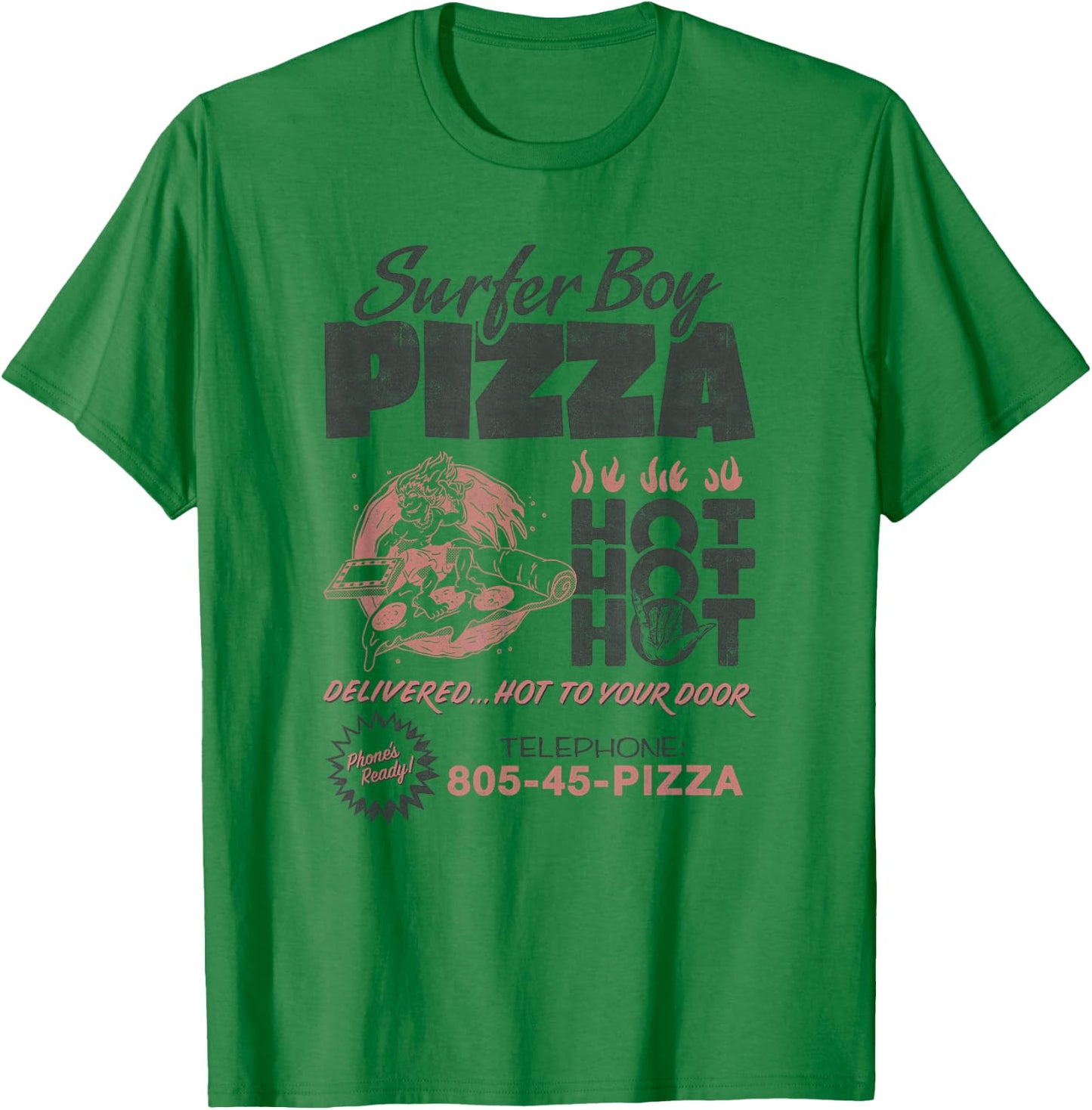 Stranger Things Surfer Boy Pizza Flyer T-Shirt - T-Shirt | Irish Green