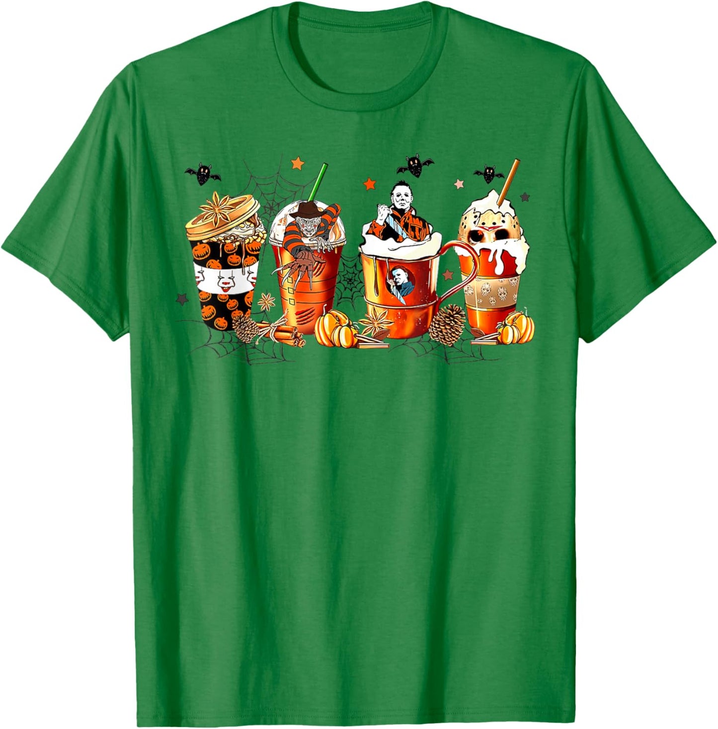 Vintage Halloween Horror Latte Coffee Cups Ghost Skeleton T-Shirt - T-Shirt | Irish Green