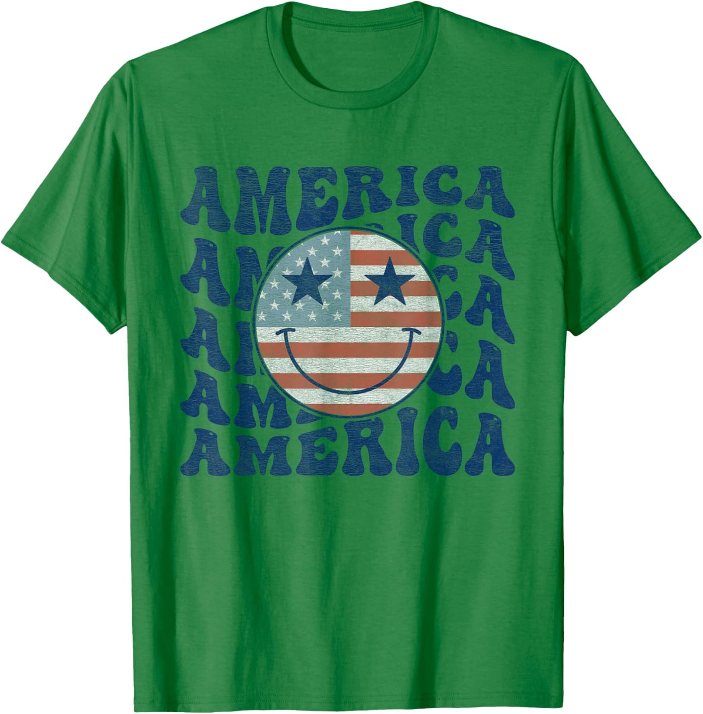 Retro Groovy America USA Smile Face Patriotic 4th of July T-Shirt - T-Shirt | Irish Green