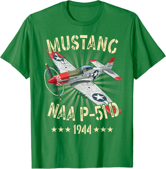 P-51D Mustang Vintage North American P-51D Fighter Warbirds T-Shirt - T-Shirt | Irish Green