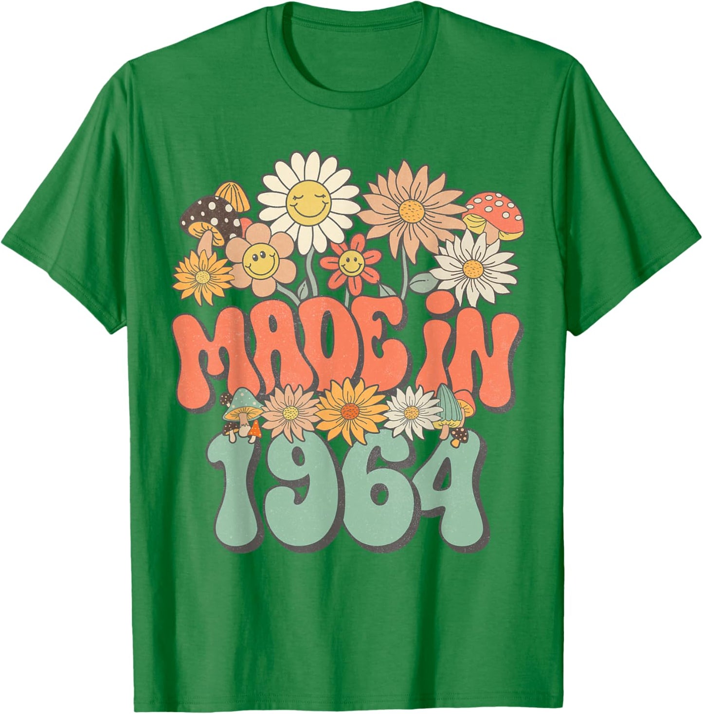 Made In 1964 Floral Hippie Groovy Daisy Flower 61st Birthday T-Shirt - T-Shirt | Irish Green
