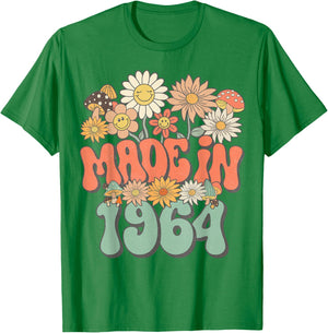 Made In 1964 Floral Hippie Groovy Daisy Flower 61st Birthday T-Shirt - T-Shirt | Irish Green