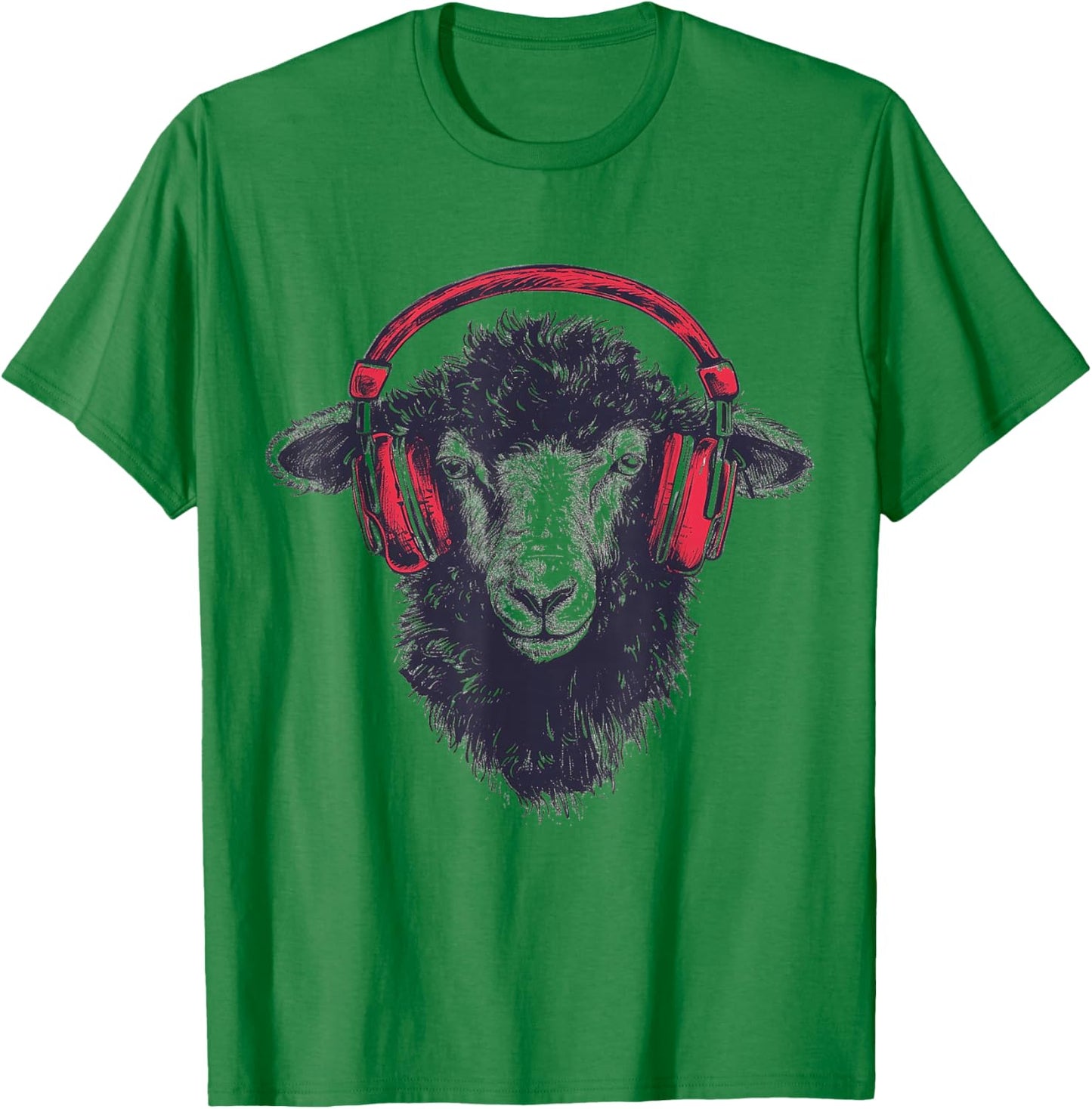 Sheep Headphone Animal Illustration Portrait Art Sheep T-Shirt - T-Shirt | Irish Green