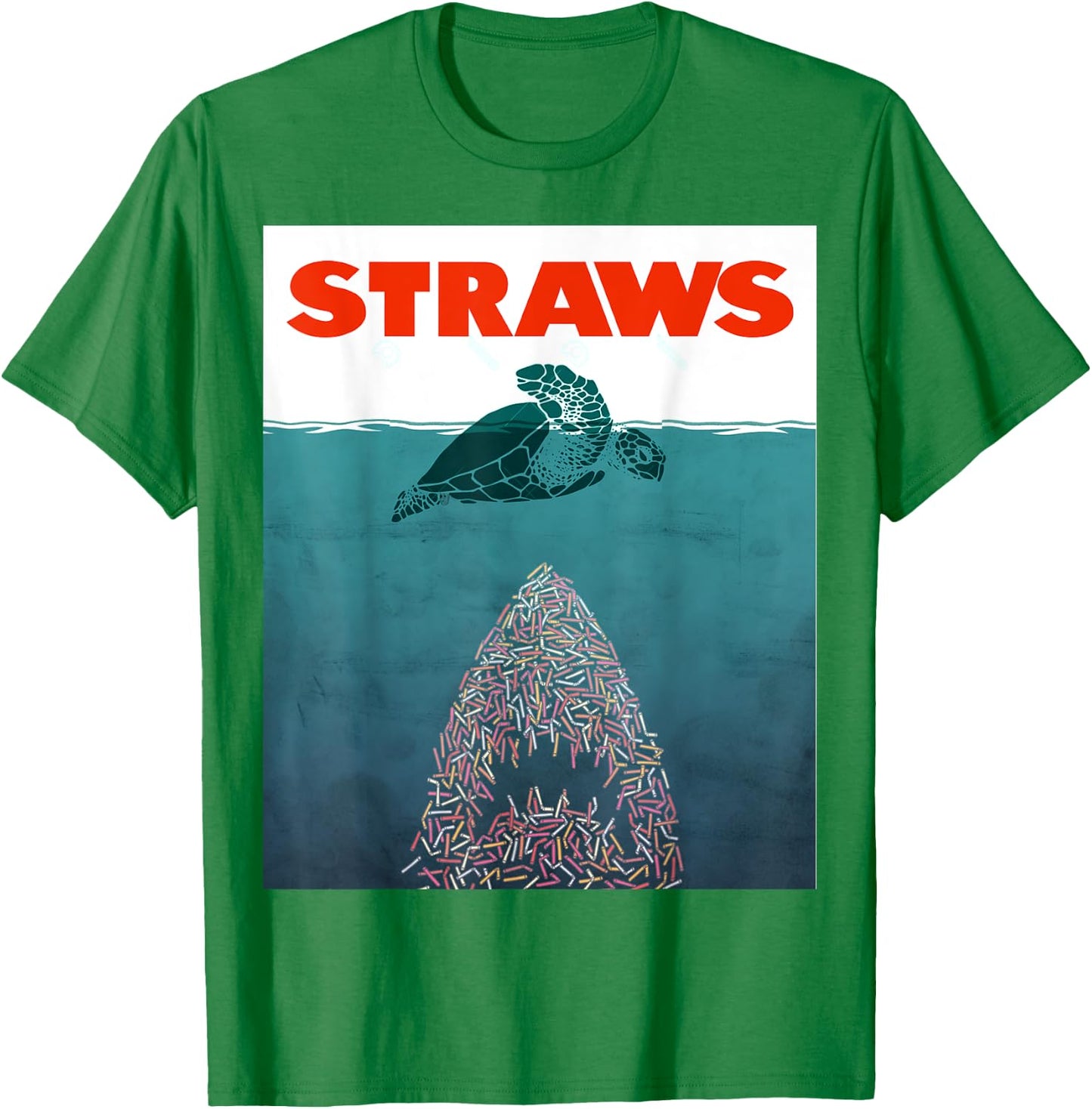 Save the Turtles! - No Straws shark design T-Shirt - T-Shirt | Irish Green