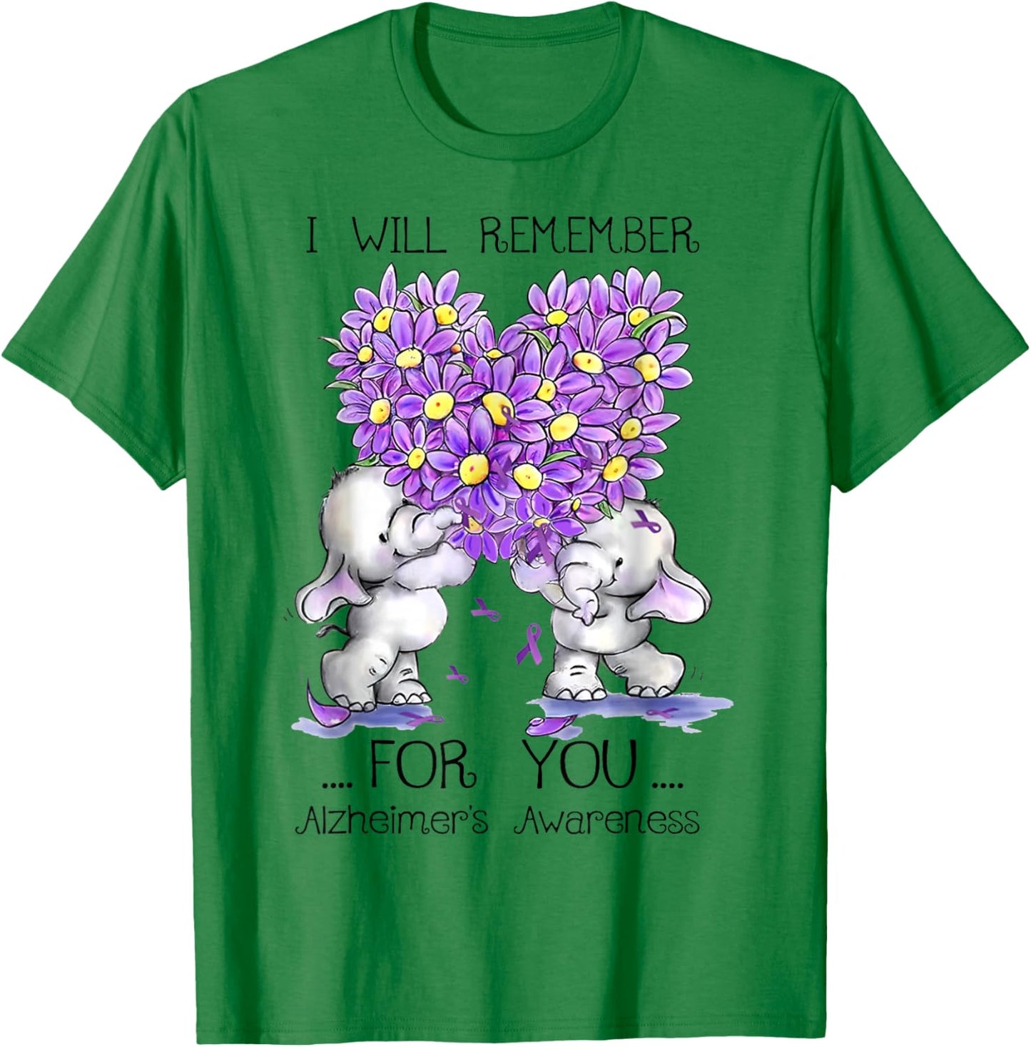 I'll Remember For You Purple Elephant Alzheimer's Awareness T-Shirt - T-Shirt | Irish Green