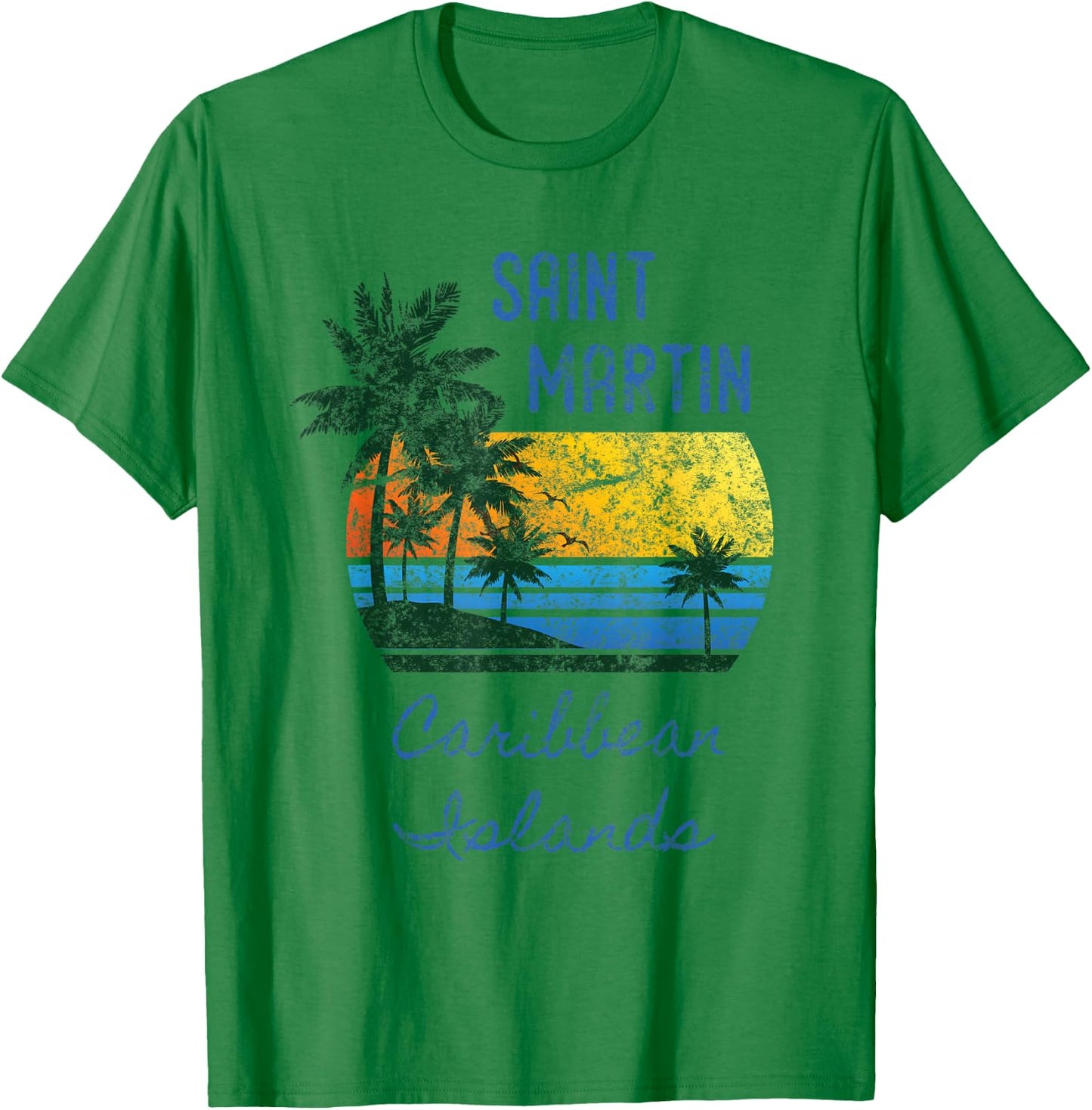 Original St. Martin Caribbean Islands Distressed Palm Tree T-Shirt - T-Shirt | Irish Green