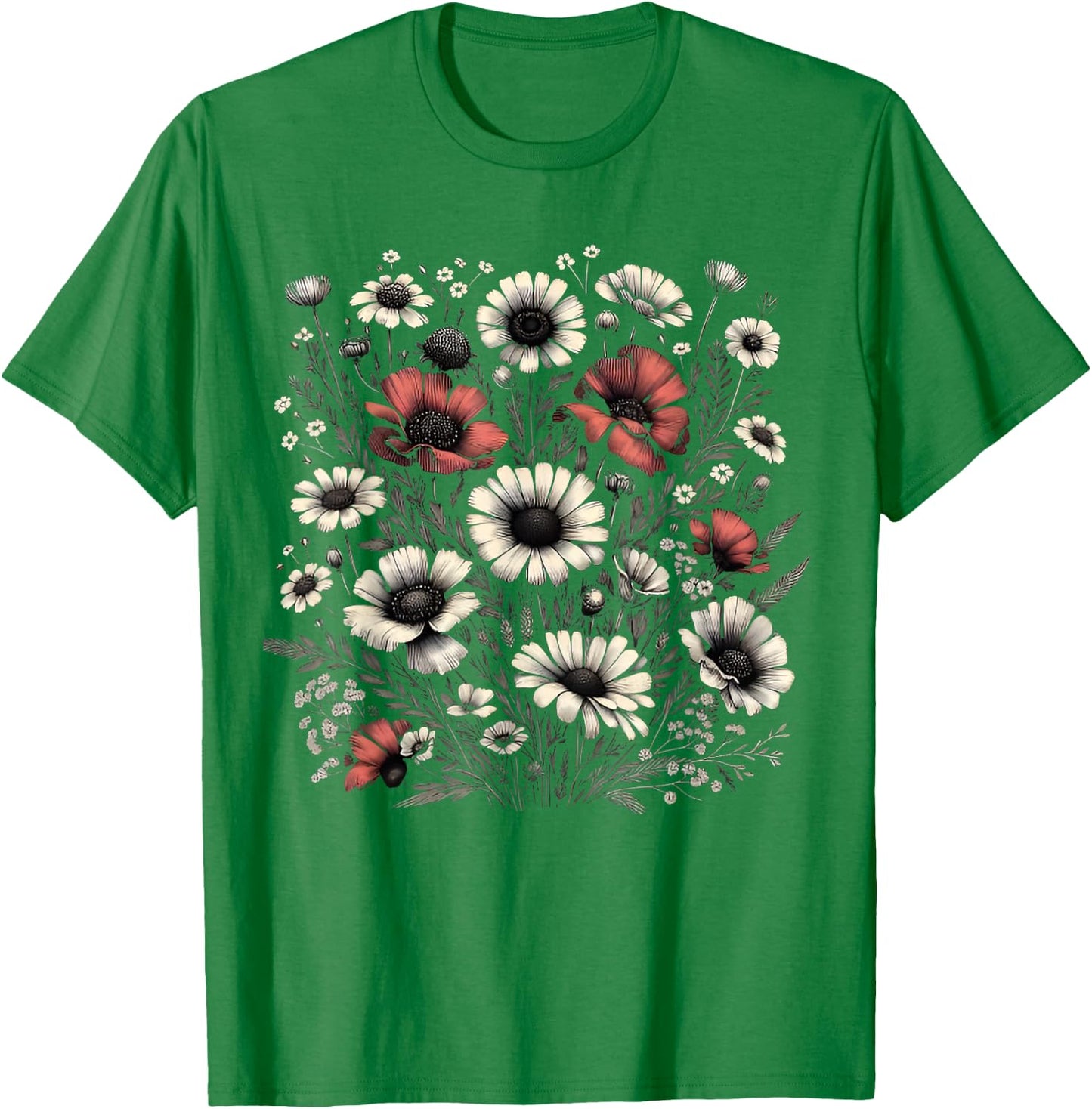 Vintage Flowers Women Wildflower Graphic Floral Gardening T-Shirt - T-Shirt | Irish Green
