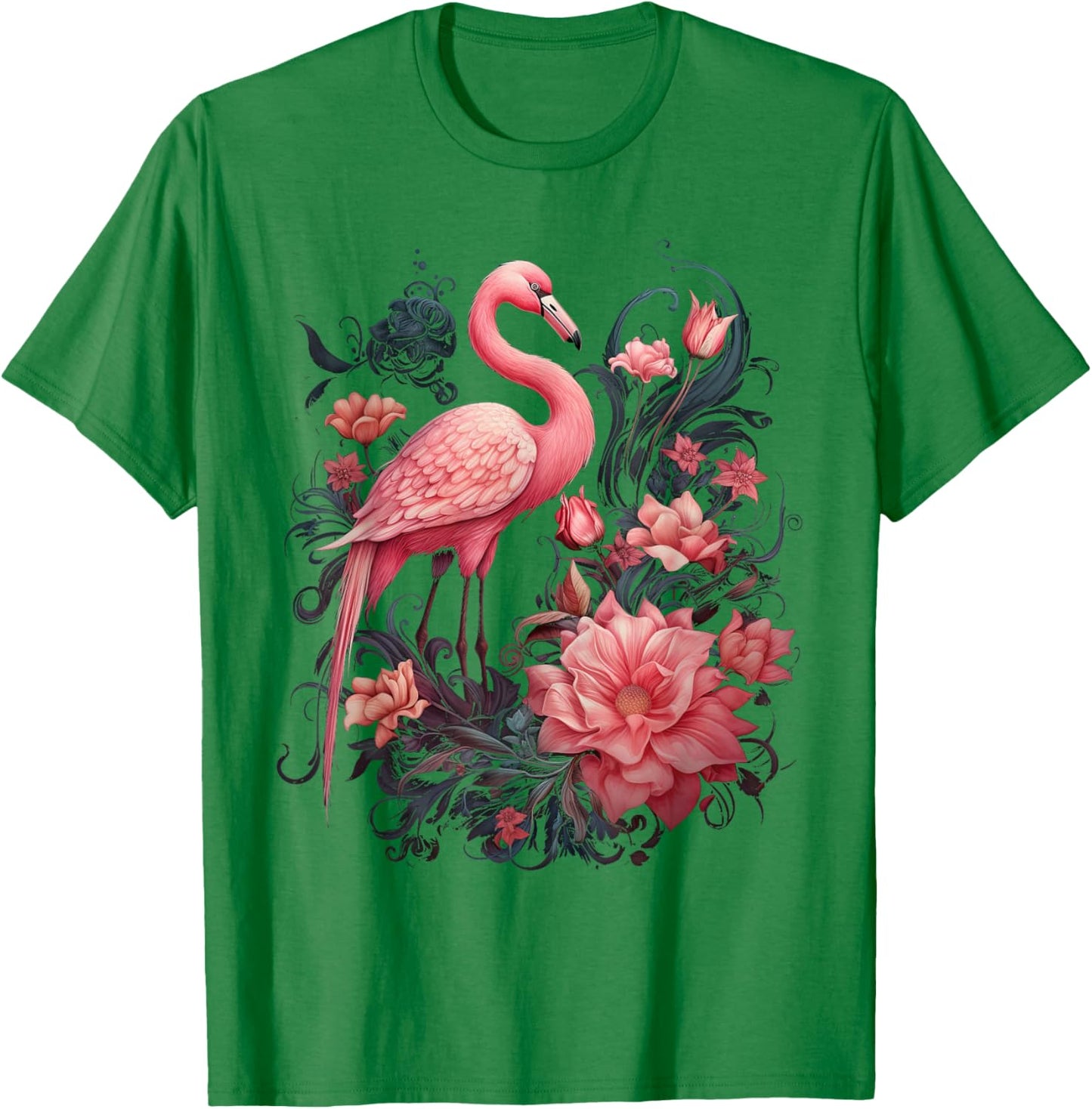 Flamingo and Flowers Floral Flamingos pink T-Shirt - T-Shirt | Irish Green