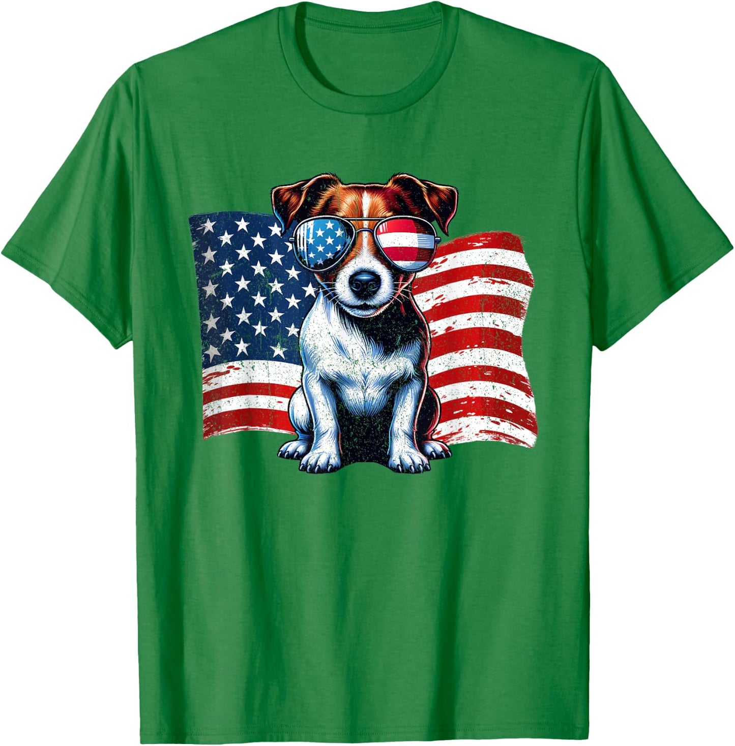 Vintage Jack Russell Terrier US Flag Sunglasses Patriotic T-Shirt - T-Shirt | Irish Green