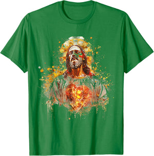 Sacred Heart of Jesus Catholic Devotion Faith T-Shirt - T-Shirt | Irish Green