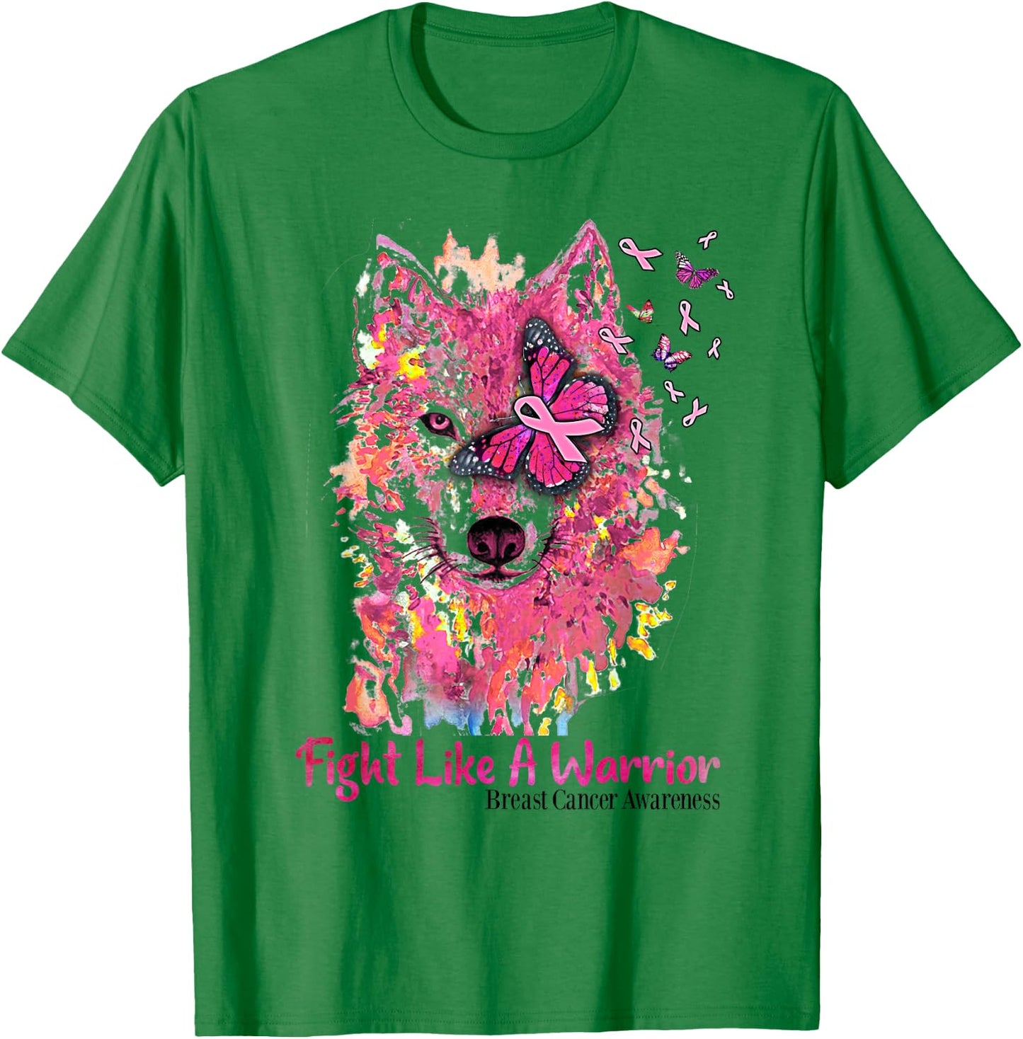 Fight Like A Warrior Wolf Breast Cancer Awareness T-Shirt - T-Shirt | Irish Green