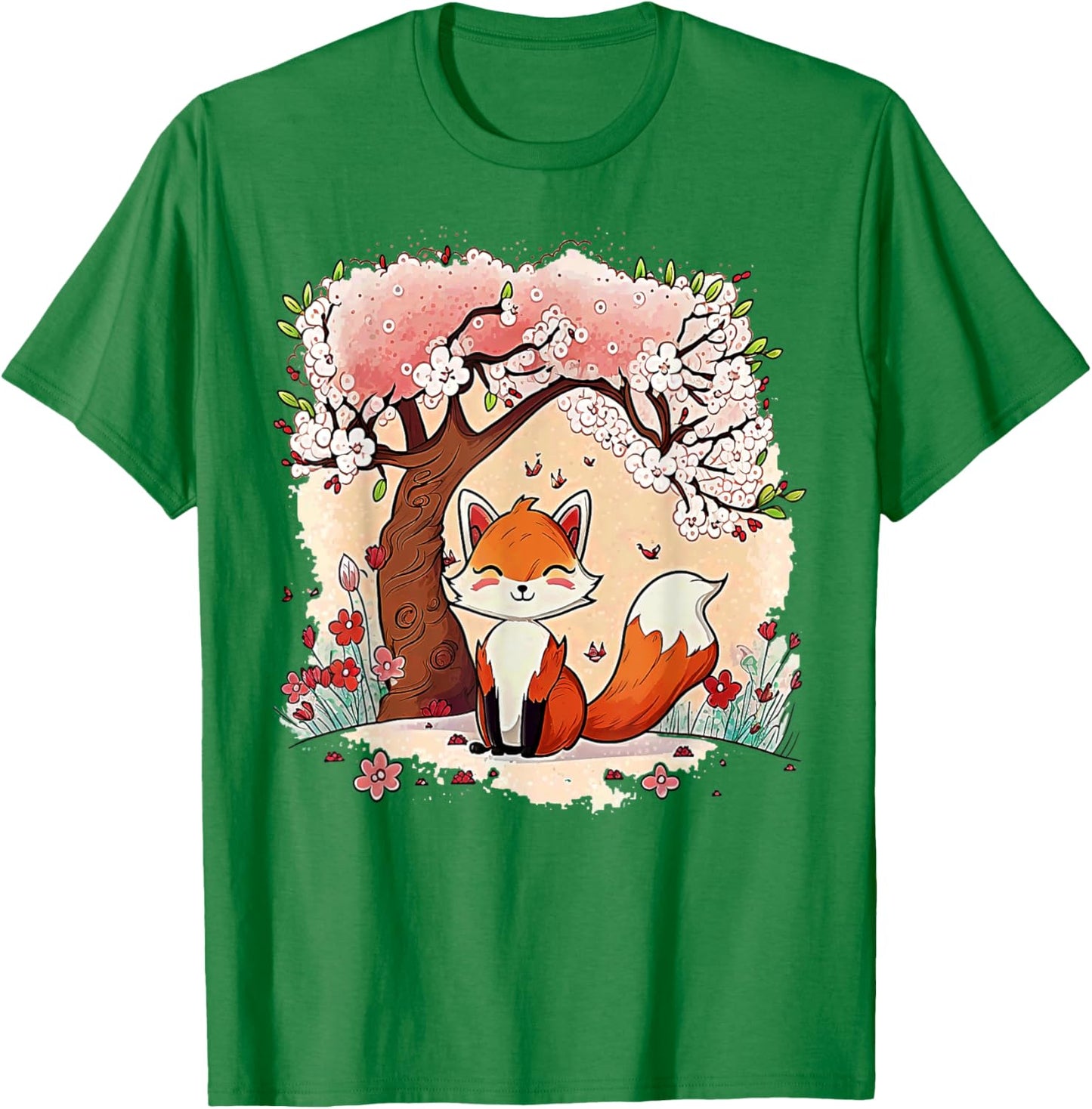 Fox Japanese Aesthetic Cherry Blossom Anime Pink Vaporwave T-Shirt - T-Shirt | Irish Green