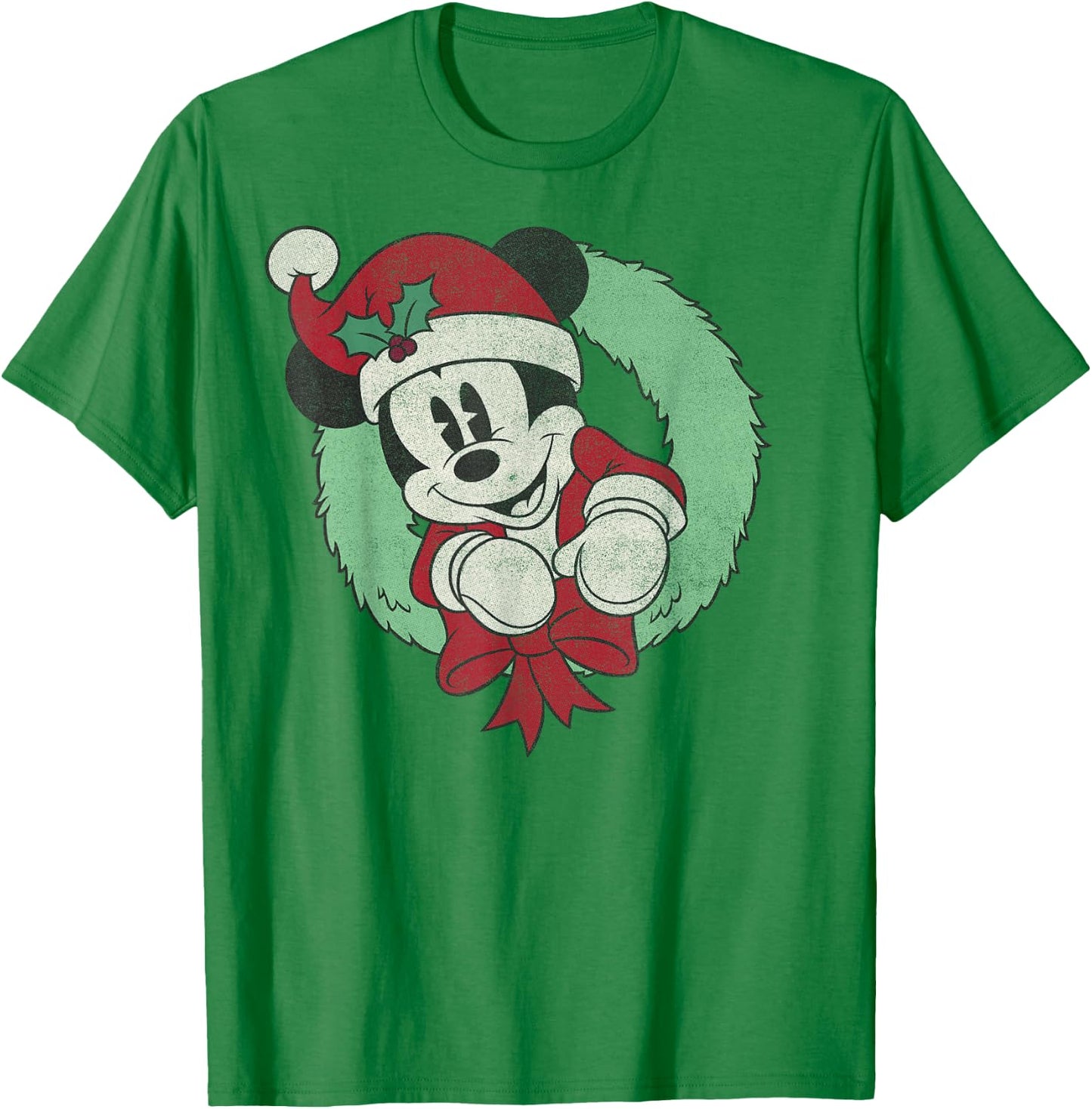 Disney Mickey Mouse Christmas Wreath Santa Hat Portrait T-Shirt - T-Shirt | Irish Green