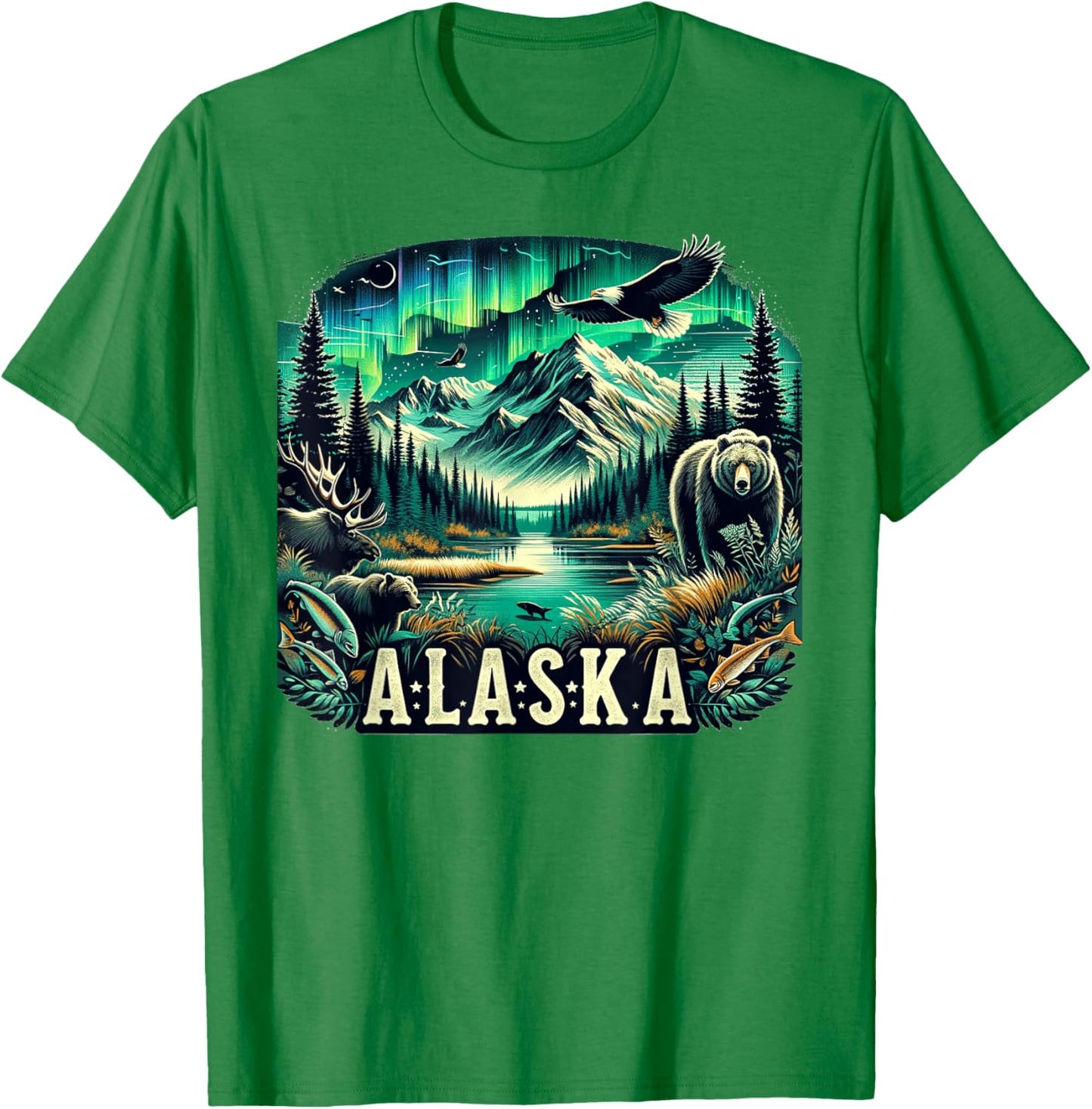 Borough & Bridge Alaska Wildlife Inspired , Small, Blue T-Shirt - T-Shirt | Irish Green