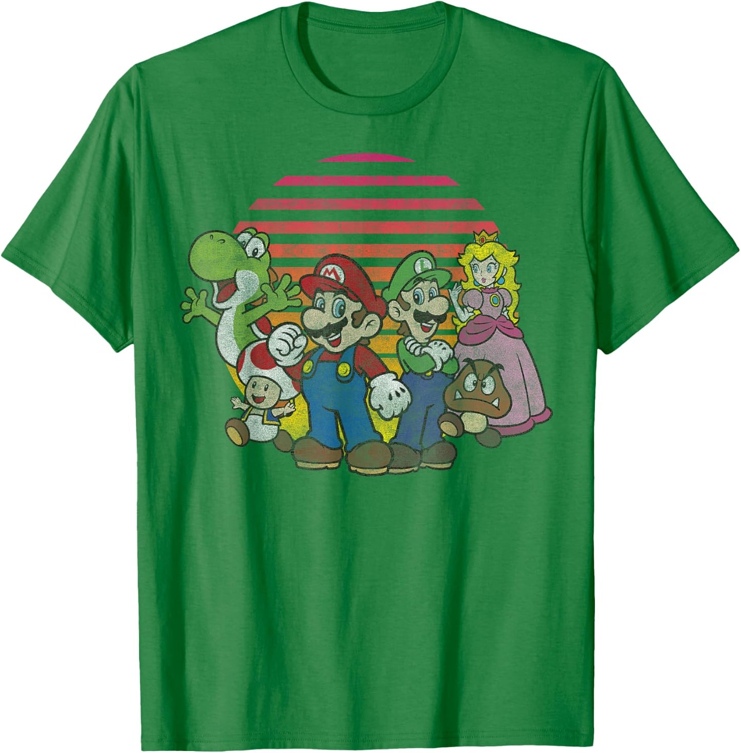 Super Mario Bros Vintage Nintendo Retro Sunset Group Shot T-Shirt - T-Shirt | Irish Green
