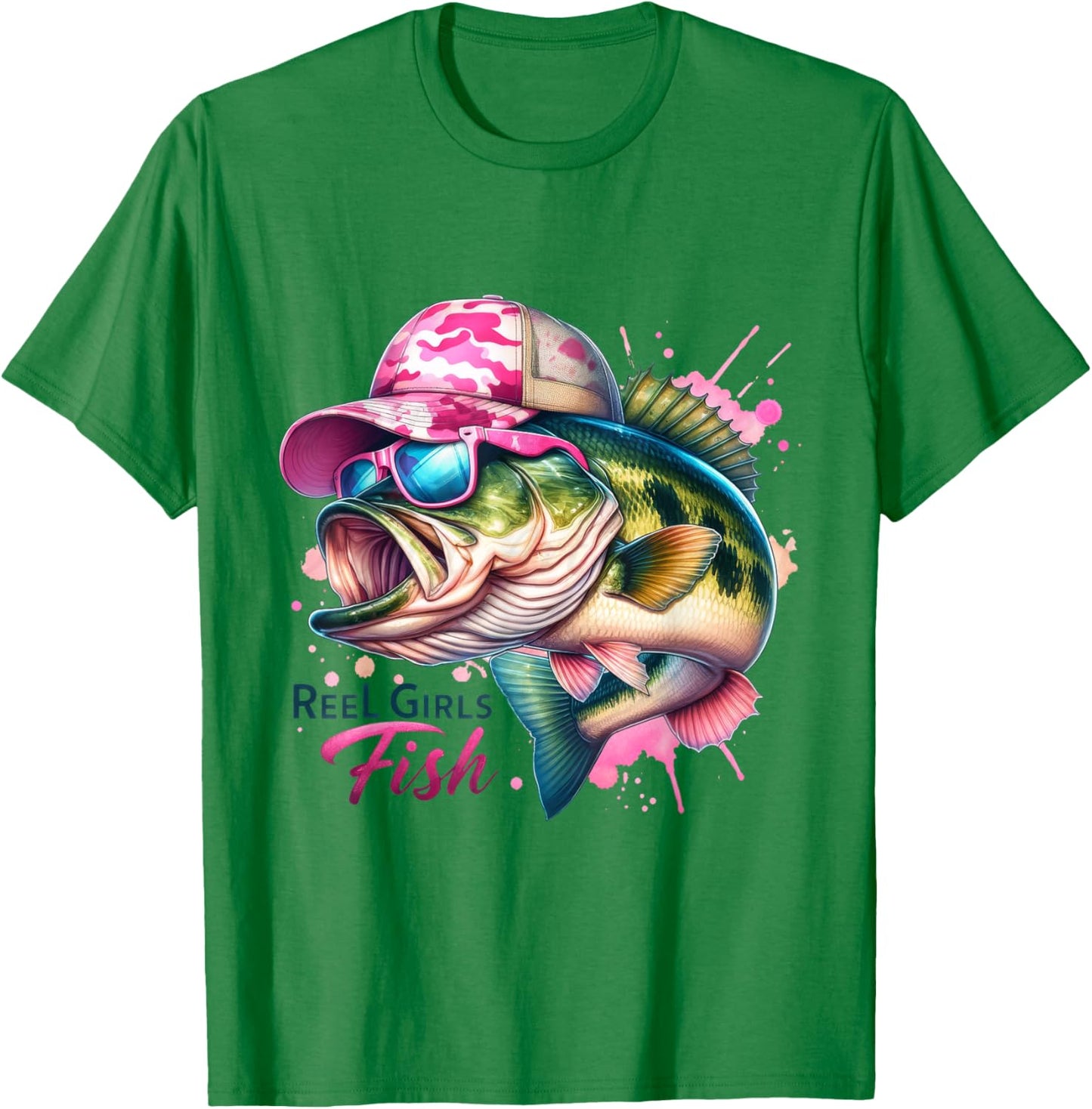 Reel Girls Fish, Lady Fishing, Largemouth Bass T-Shirt - T-Shirt | Irish Green