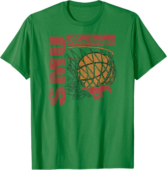 SMU Mustangs Vintage Basketball 90's White T-Shirt - T-Shirt | Irish Green