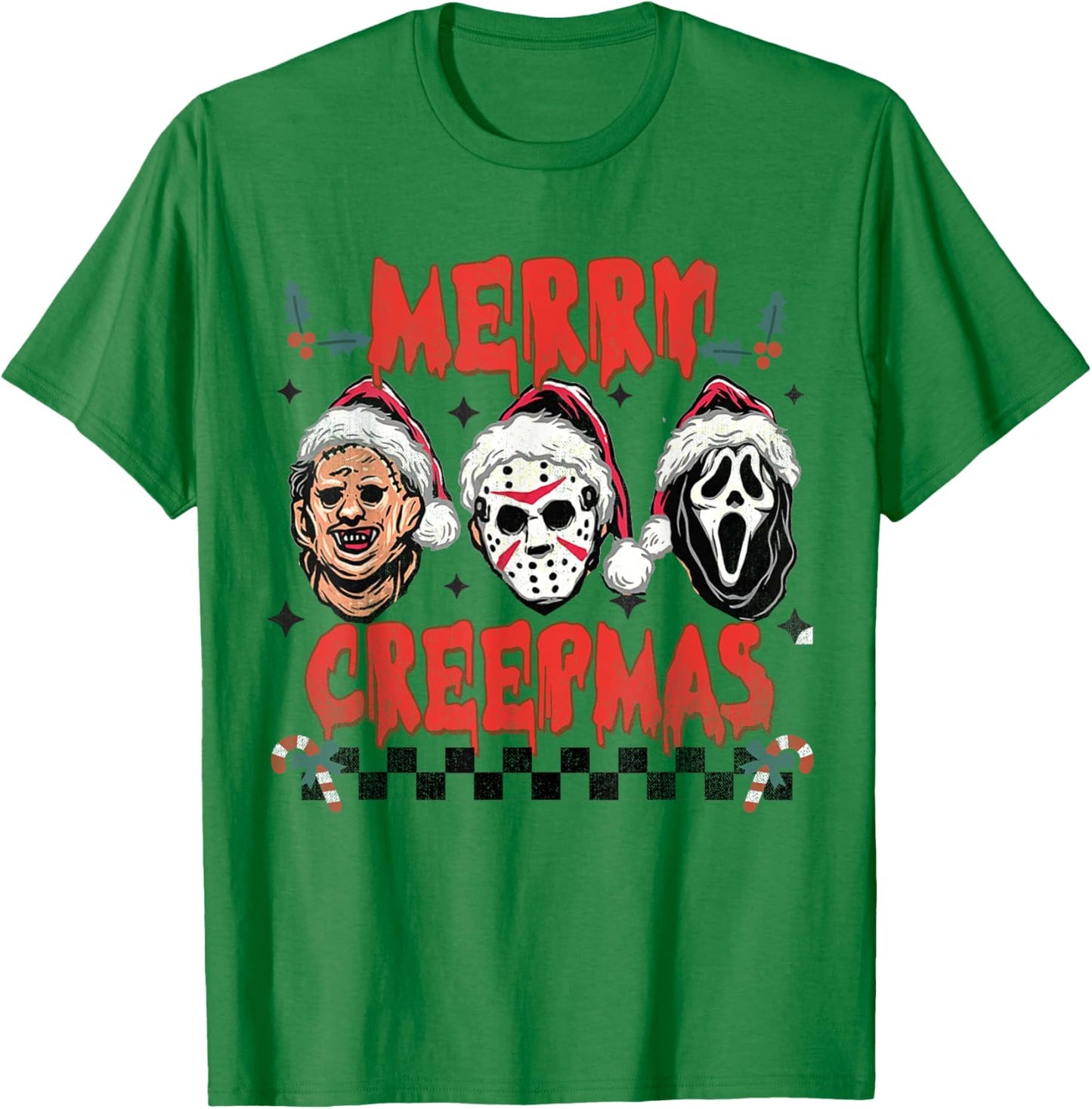 Merry Creepmas - Horror Lovers Christmas Santa T-Shirt - T-Shirt | Irish Green