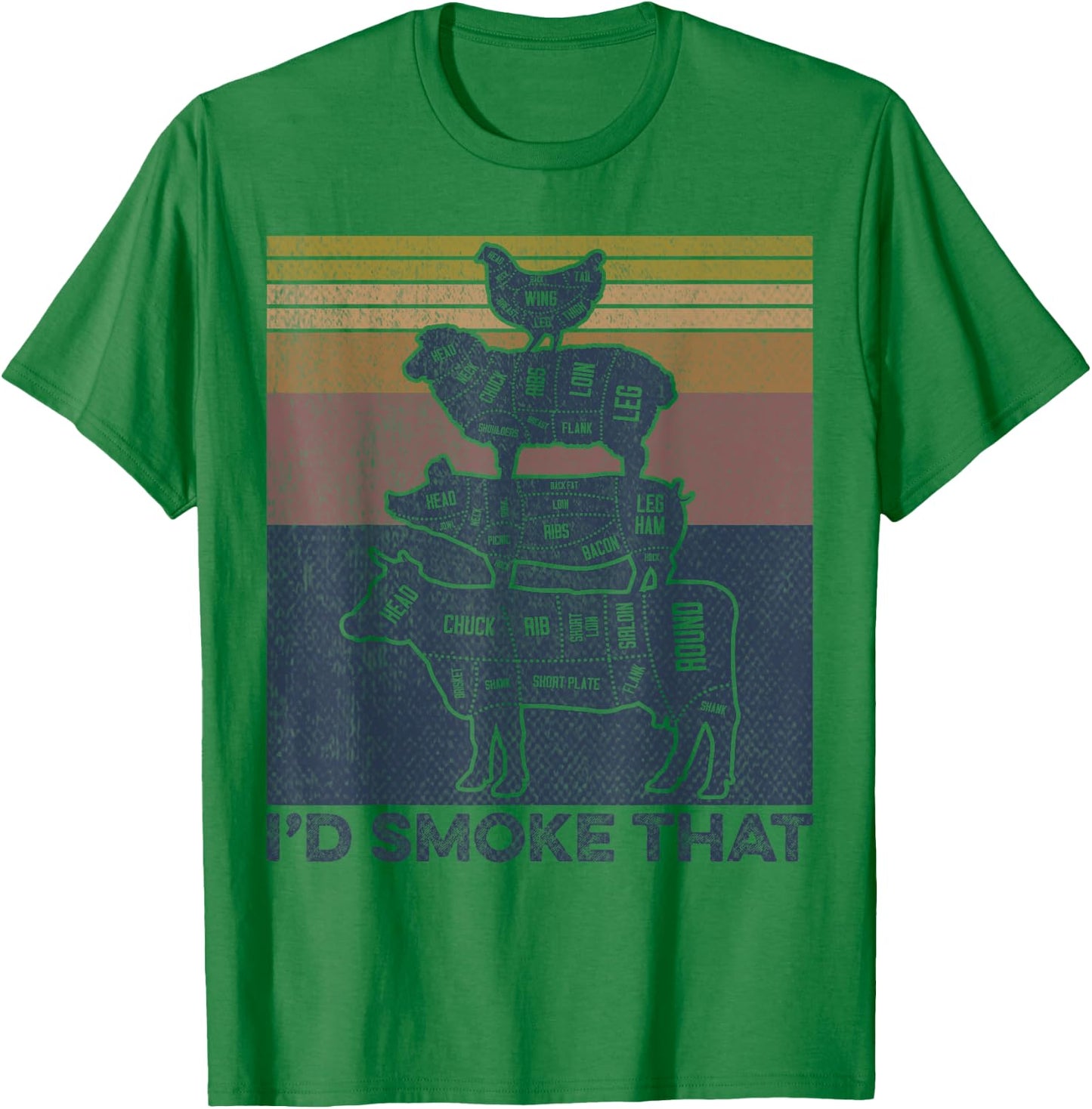 I'd smoke that Beef Pork Chicken Butcher Cut Funny Grilling T-Shirt - T-Shirt | Irish Green