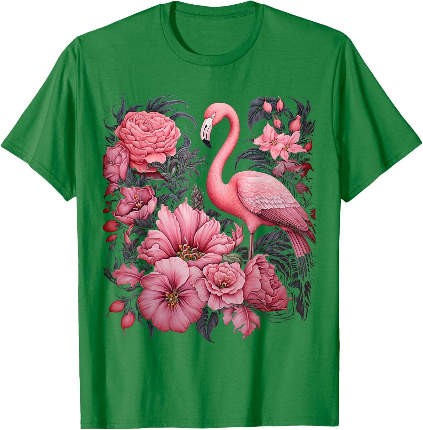 Flamingo and Flowers Floral Flamingos pink T-Shirt - T-Shirt | Irish Green