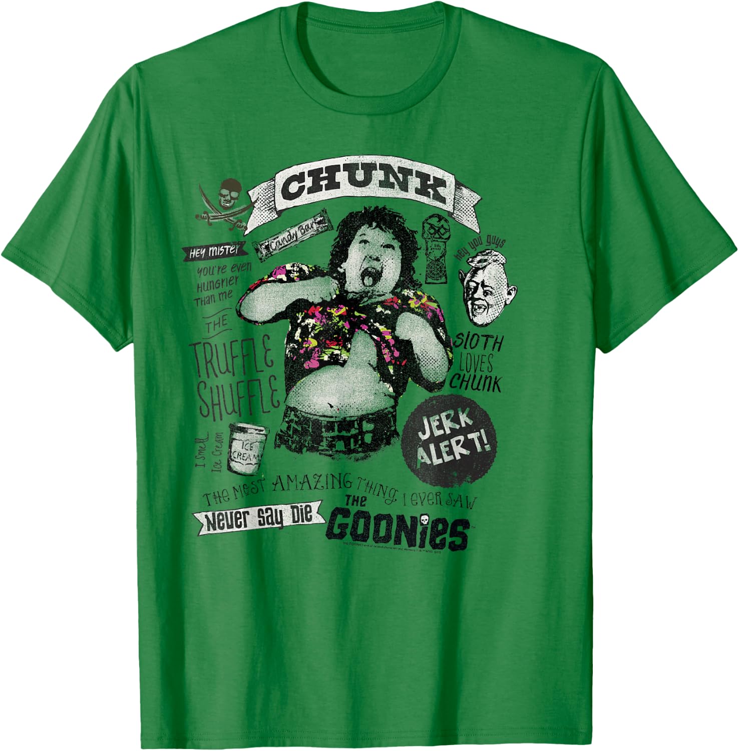 The Goonies Chunk & Sloth Things Text T-Shirt - T-Shirt | Irish Green
