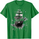 Pirate Ship Sailing Grunge Hand Painted Pirate Ship T-Shirt - T-Shirt | Irish Green