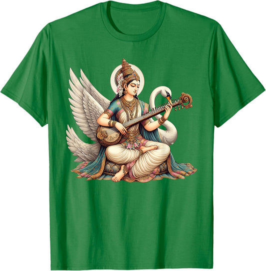 Hindu Saraswati Goddess Ancient Mythology Hinduism T-Shirt - T-Shirt | Irish Green