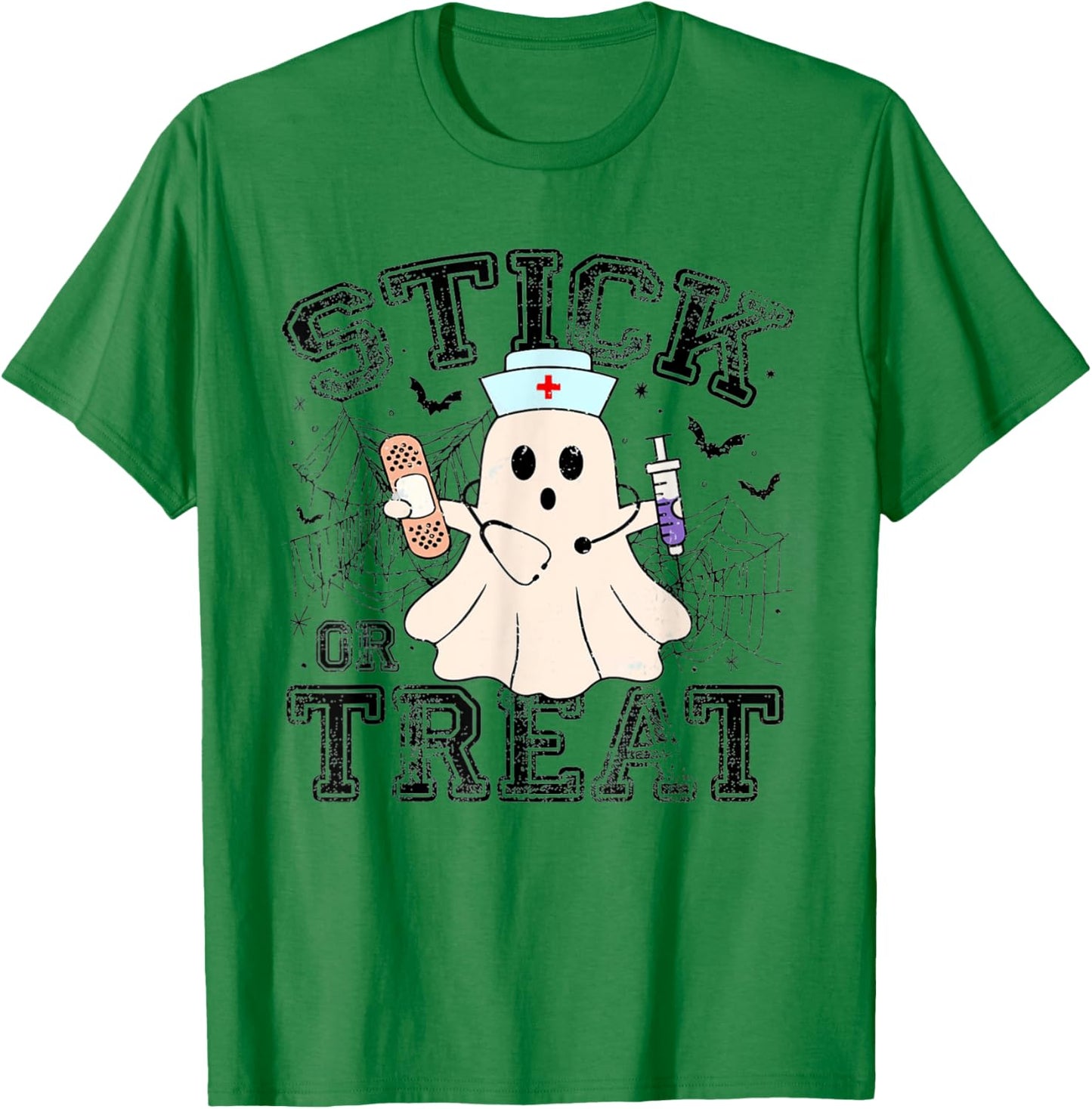 Stick Or Treat Halloween Ghost Nurse Halloween Phlebotomy T-Shirt - T-Shirt | Irish Green