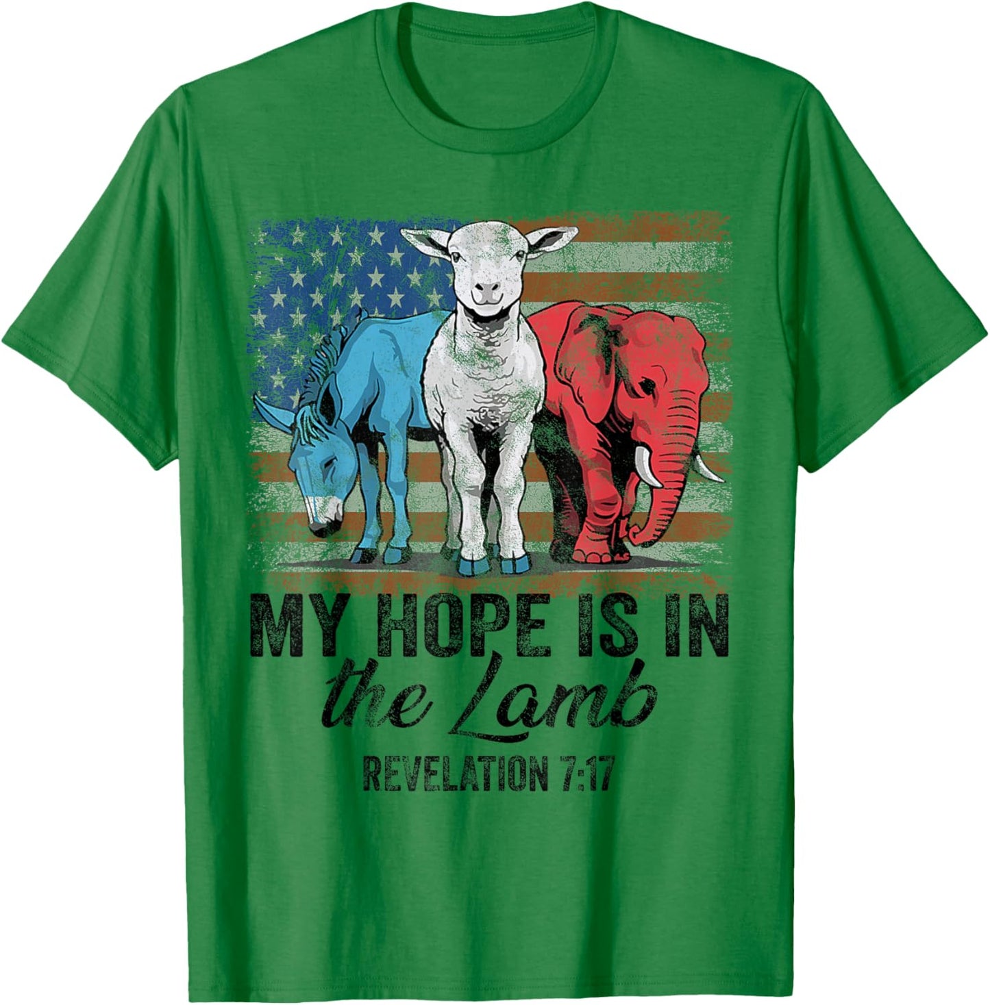 vintage My Hope is in the lamb Scripture Elephant Donkey T-Shirt - T-Shirt | Irish Green