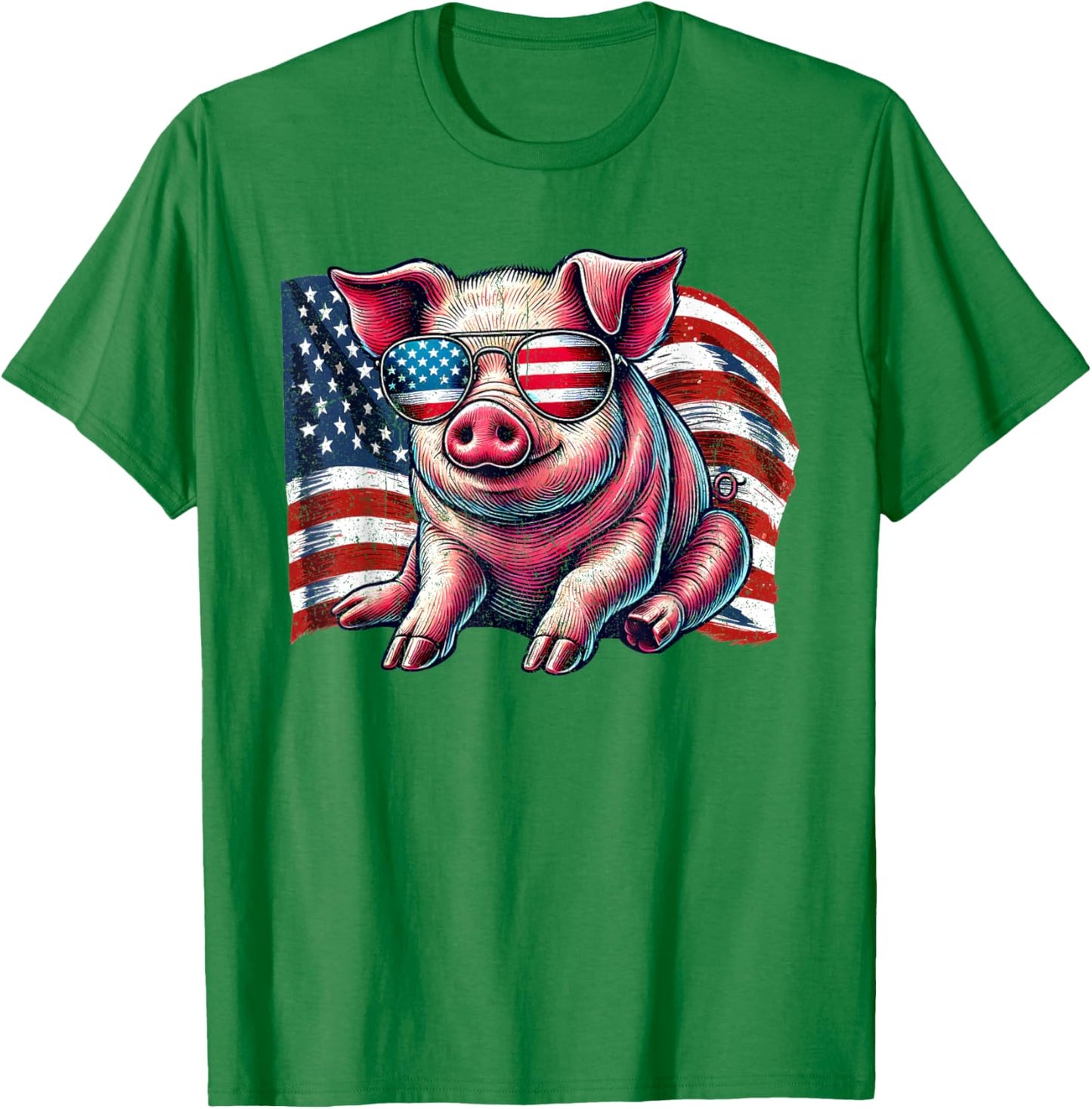 Pig Animals Lover American Flag Patriotic Sunglasses Vintage T-Shirt - T-Shirt | Irish Green