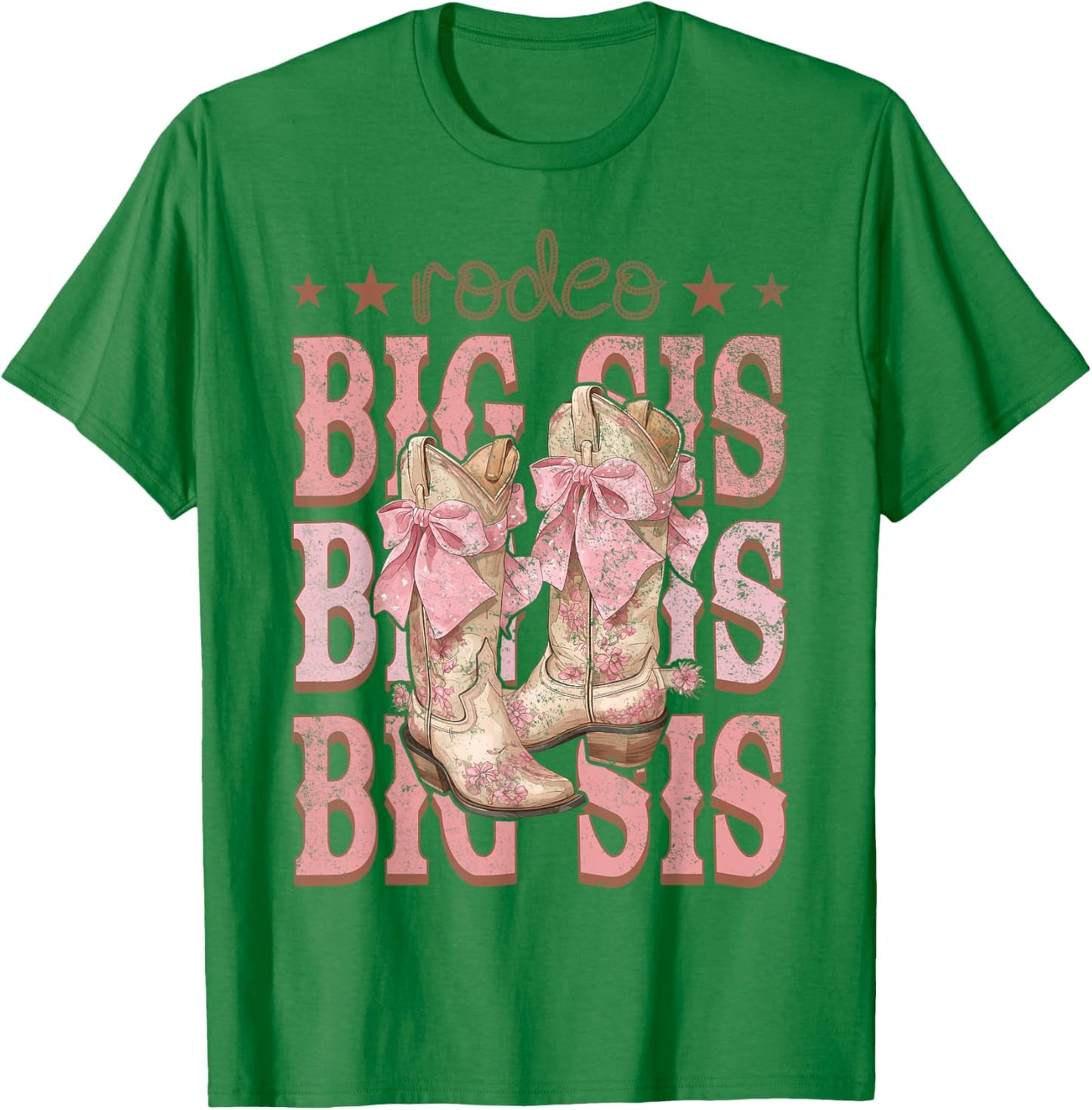 Rodeo Big Sis Pink Boots Coquette Cow-Girl Birthday Party T-Shirt - T-Shirt | Irish Green