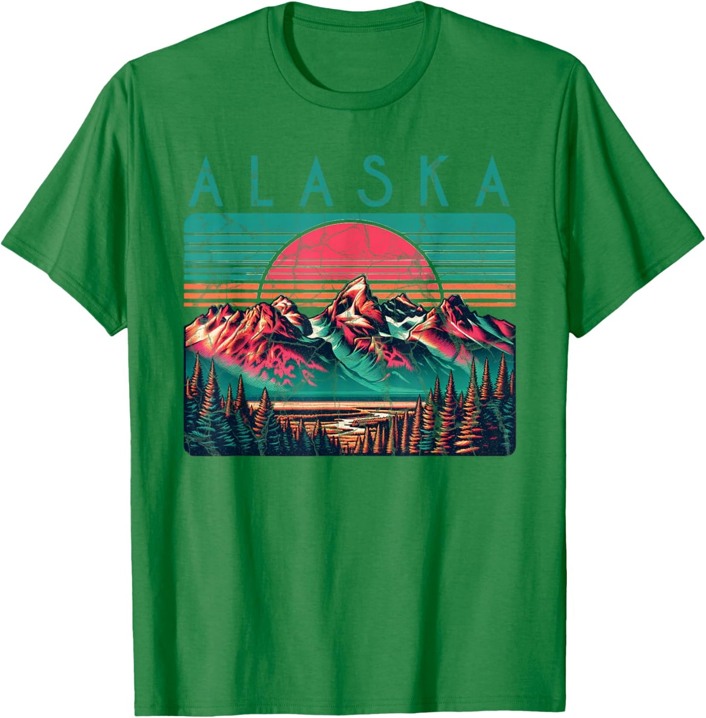 Alaska USA Outdoor Vintage -Adults, Kids Blue Retro Alaska T-Shirt - T-Shirt | Irish Green