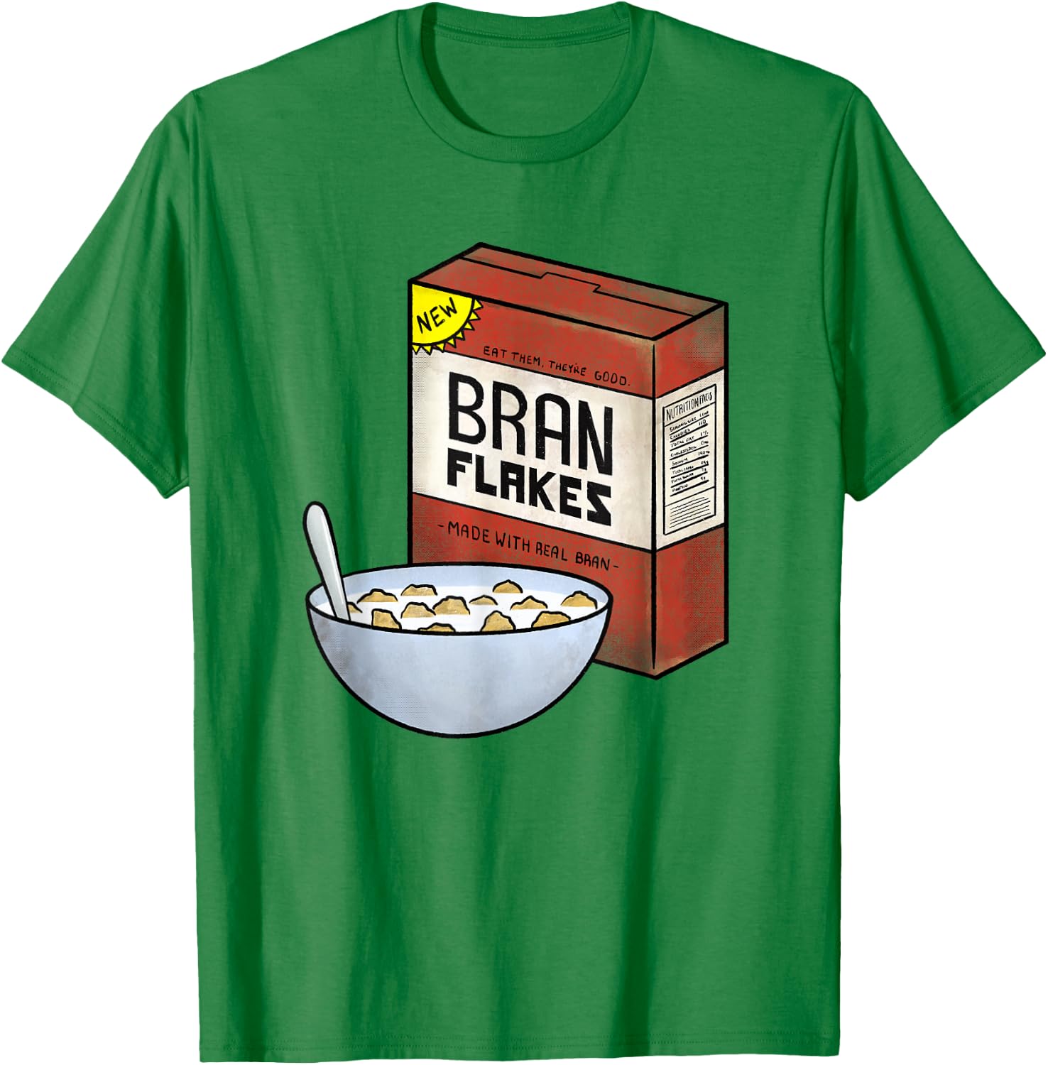 New Bran Flakes - Retro Breakfast Cereal Graphic Shirt T-Shirt - T-Shirt | Irish Green