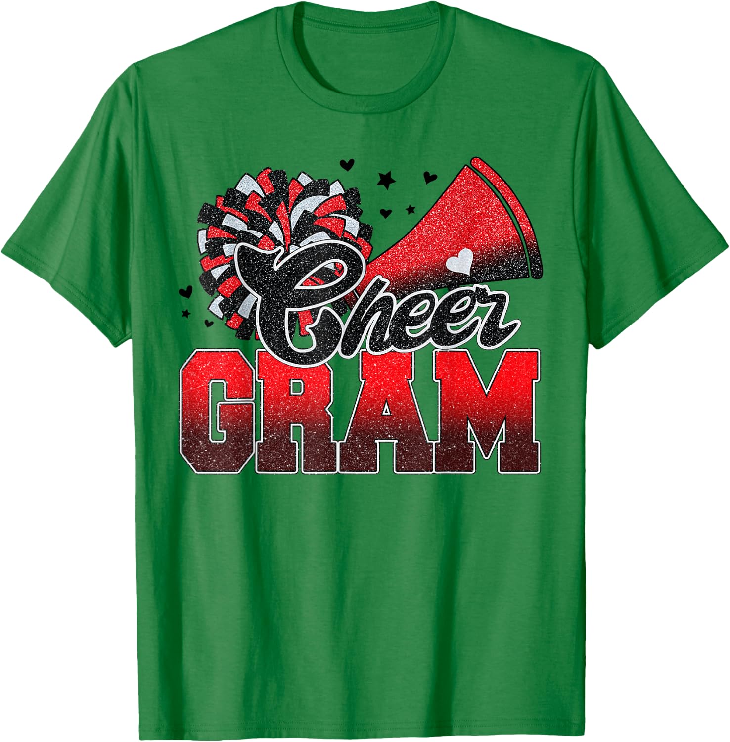 Cheer Gram Cheer Leader Gift Biggest Fan Black Red Pom Pom T-Shirt - T-Shirt | Irish Green