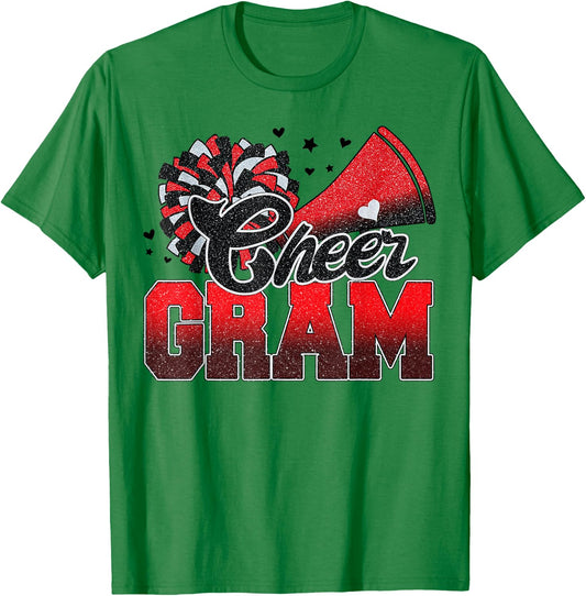 Cheer Gram Cheer Leader Gift Biggest Fan Black Red Pom Pom T-Shirt - T-Shirt | Irish Green