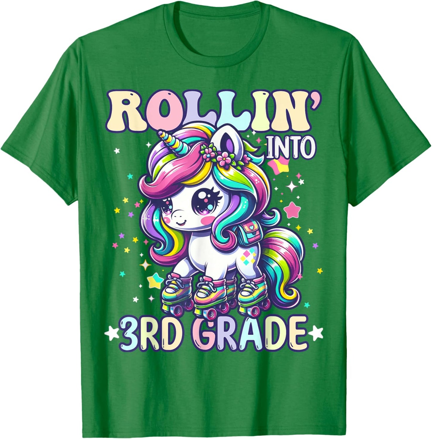 3rd Grade Back To School First Day Girl Rollin Unicorn T-Shirt - T-Shirt | Irish Green