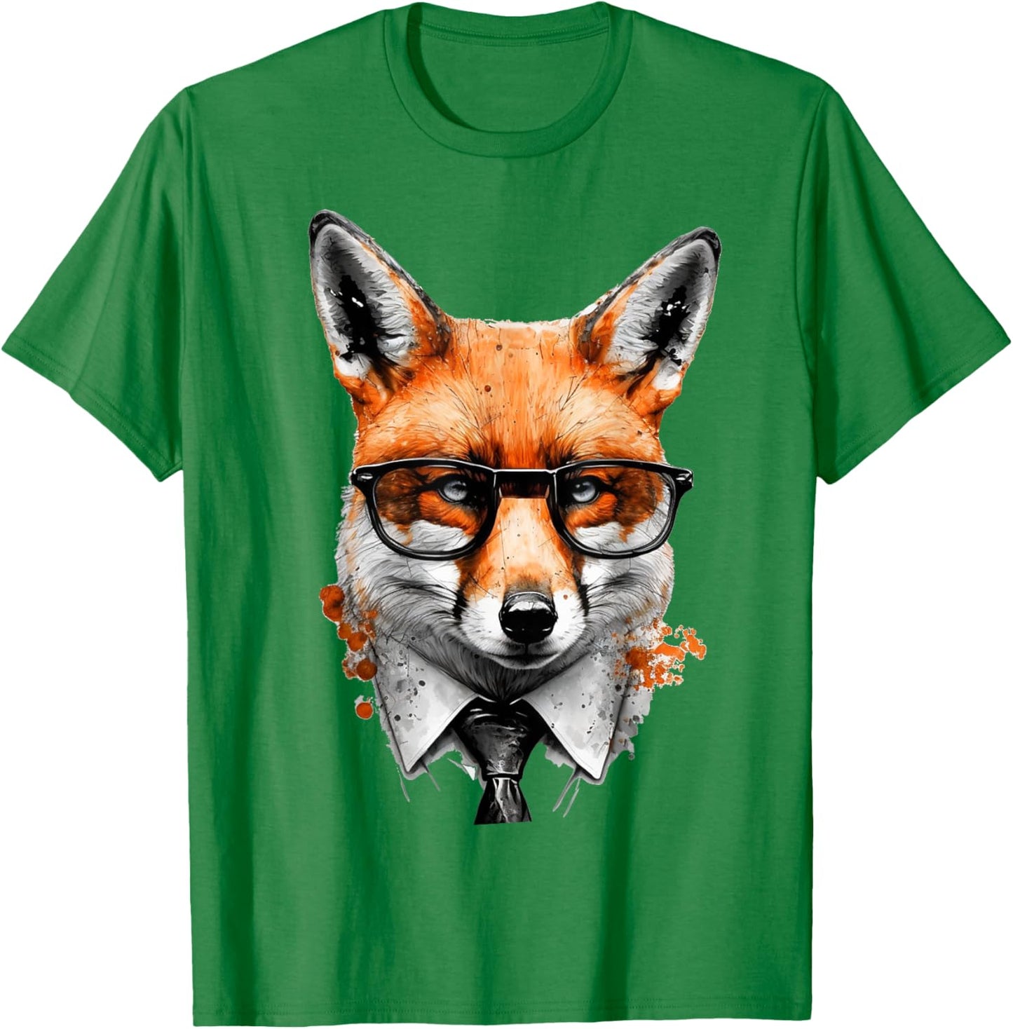 Fox Glasses Office Animal Print Art Fox T-Shirt - T-Shirt | Irish Green
