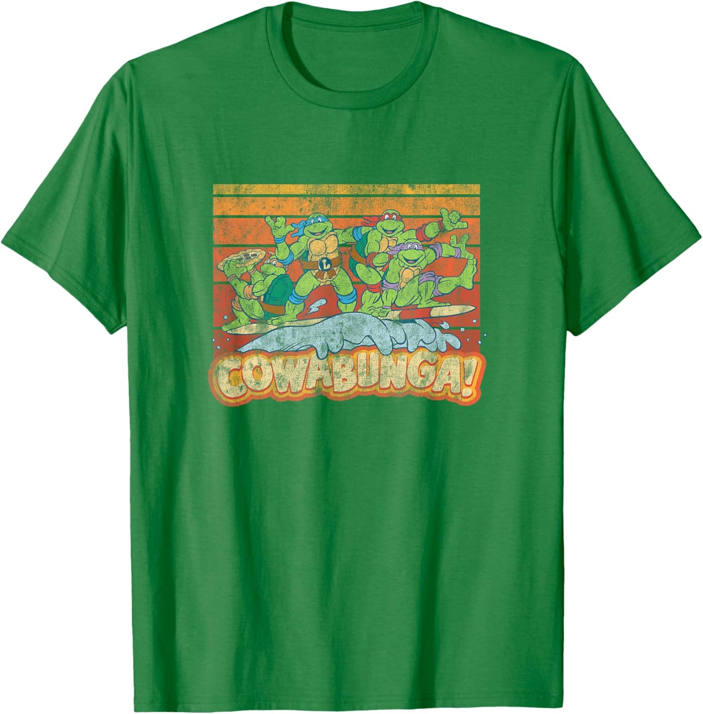 Teenage Mutant Ninja Turtles Cowabunga! Surfing Distressed T-Shirt - T-Shirt | Irish Green
