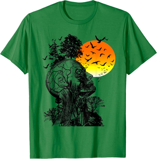Vintage Funny Hangover Human Tree Retro Artistic Sunset T-Shirt - T-Shirt | Irish Green