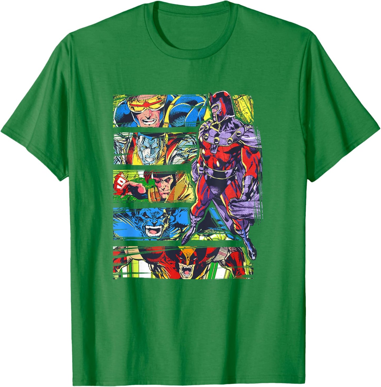Marvel X-Men Magneto Watching Over Heroes Retro Panels T-Shirt - T-Shirt | Irish Green