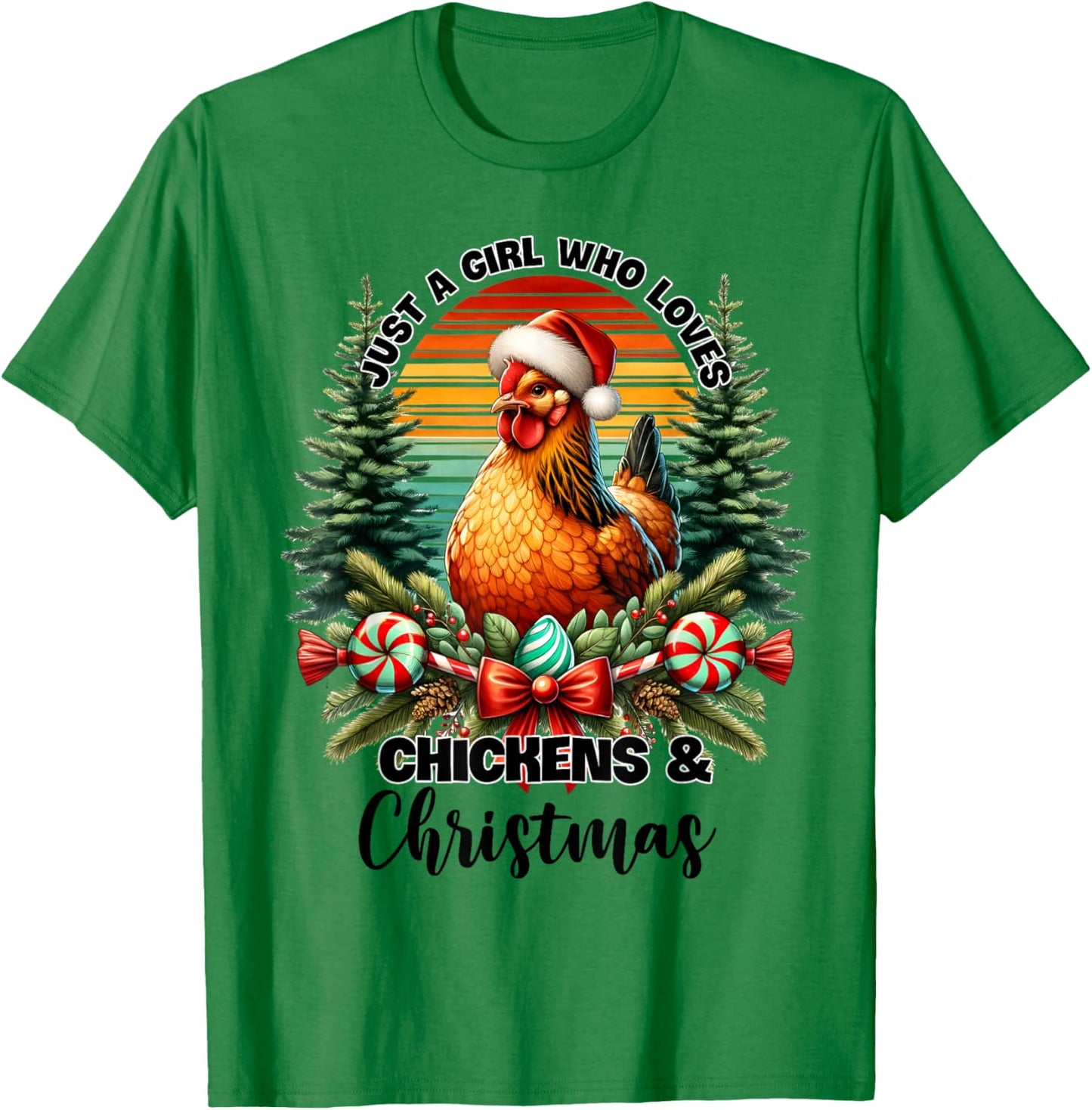 Just a girl who loves Christmas and chickens T-Shirt - T-Shirt | Irish Green