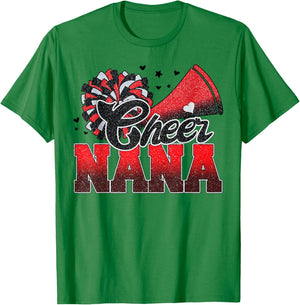 Cheer Nana Cheer Leader Gift Biggest Fan Black Red Pom Pom T-Shirt - T-Shirt | Irish Green