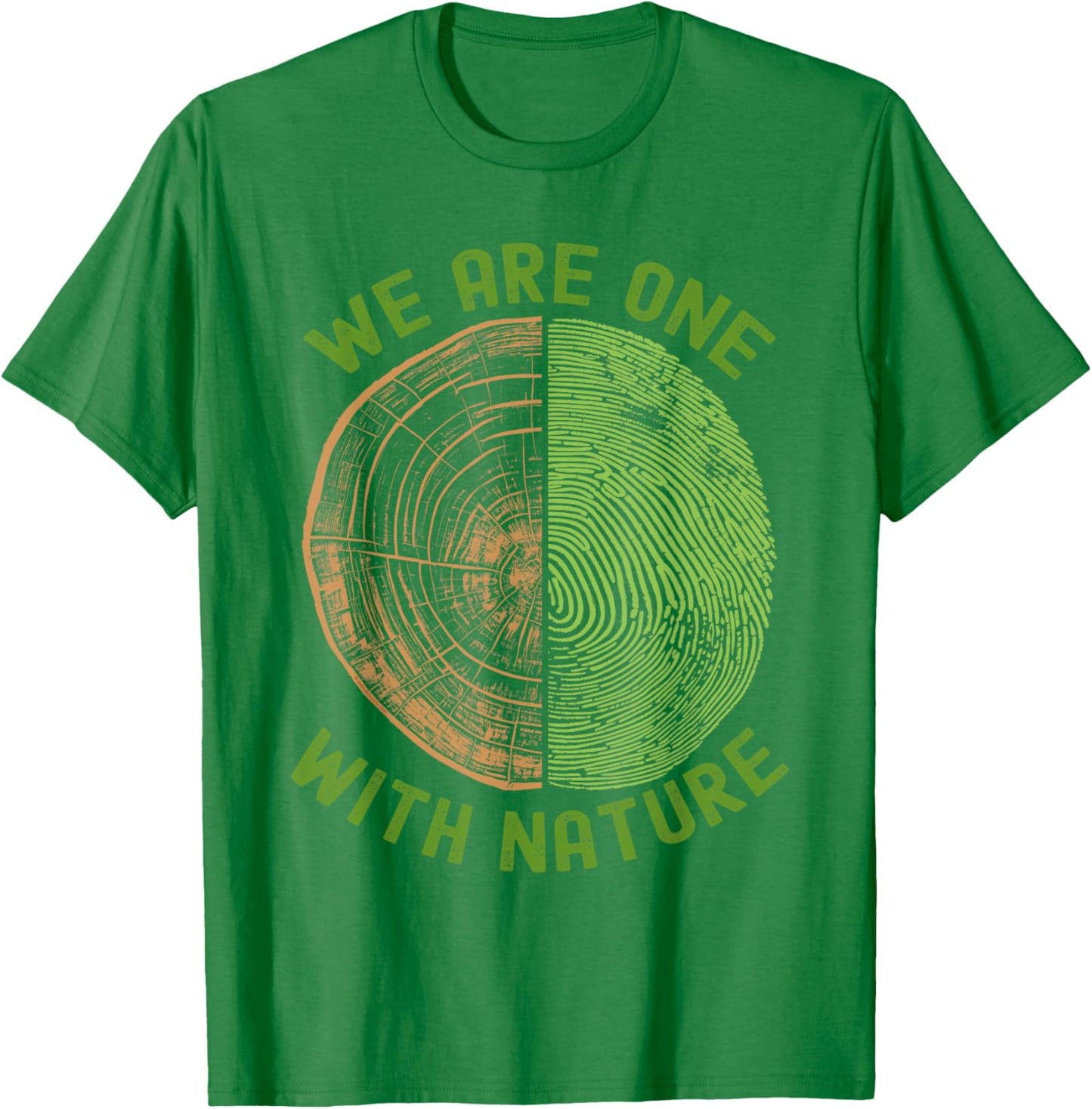 We are One with Nature Tree Rings & Fingerprint Earth Day T-Shirt - T-Shirt | Irish Green