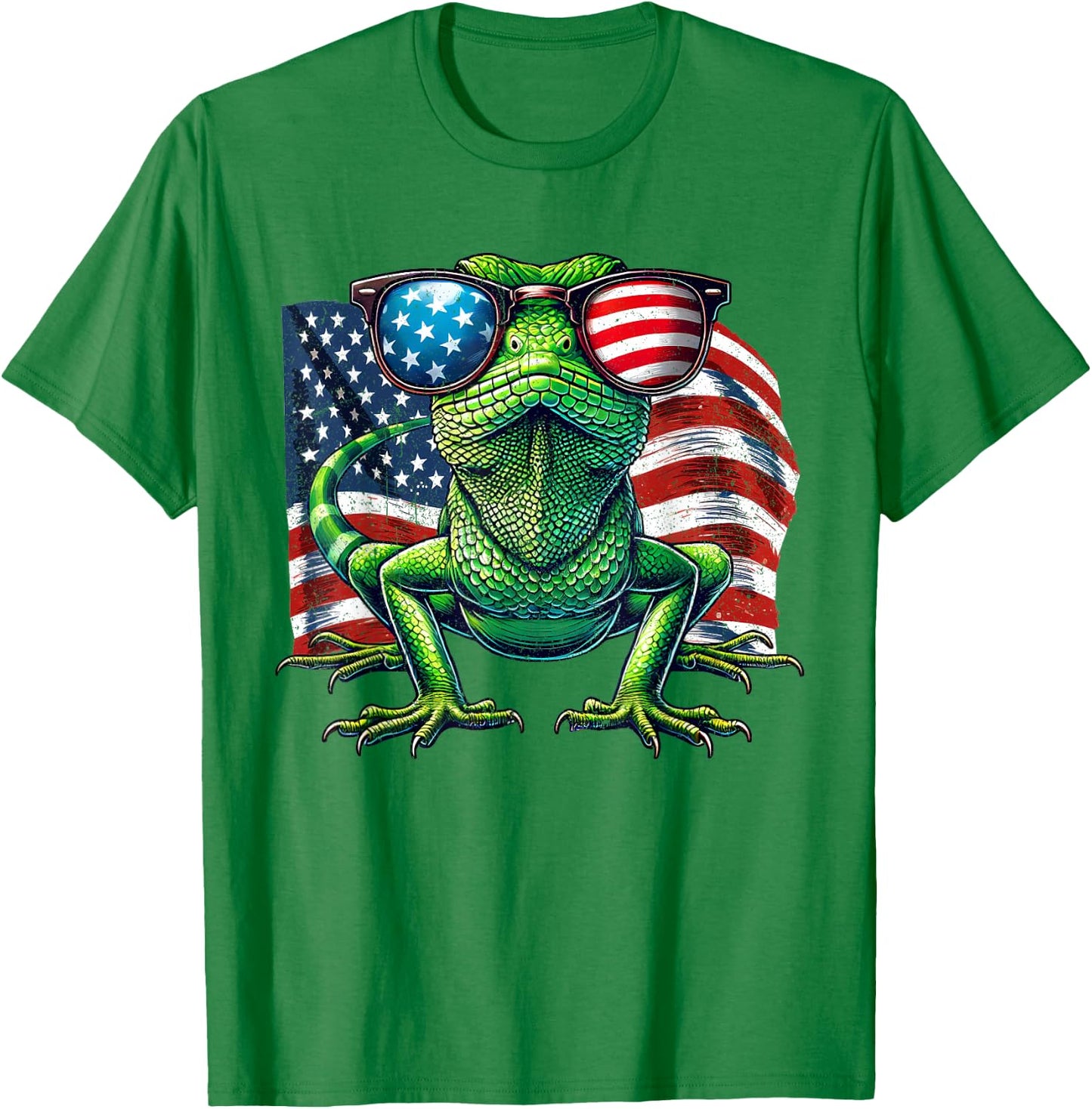 Vintage Green Anole Lovers Patriotic America Flag Sunglasses T-Shirt - T-Shirt | Irish Green