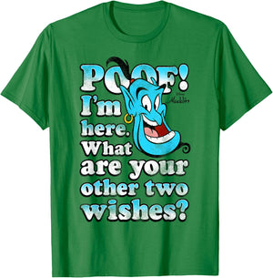 Disney Aladdin Genie Poof! 2 Wishes Gradient Text Portrait T-Shirt - T-Shirt | Irish Green