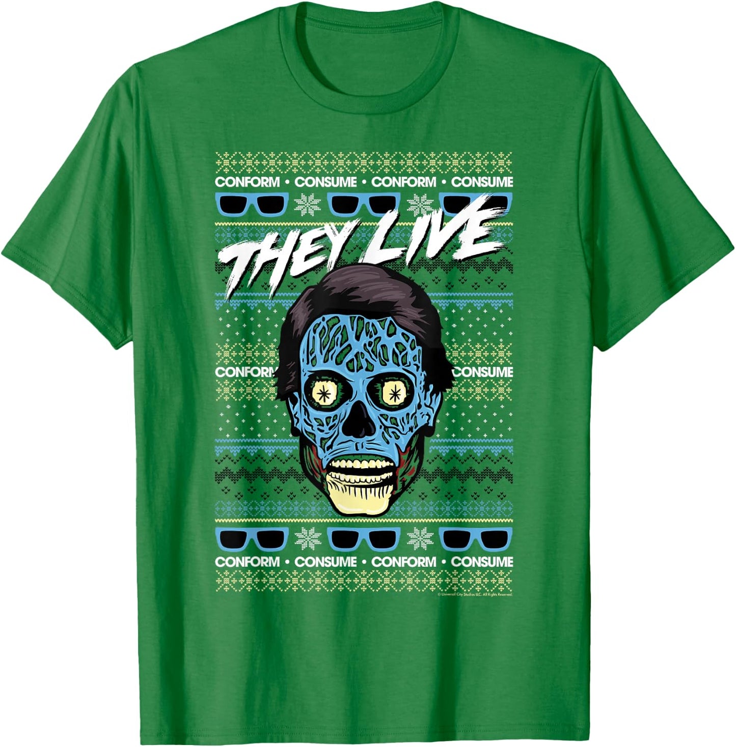 They Live Christmas Alien Ugly Sweater T-Shirt - T-Shirt | Irish Green