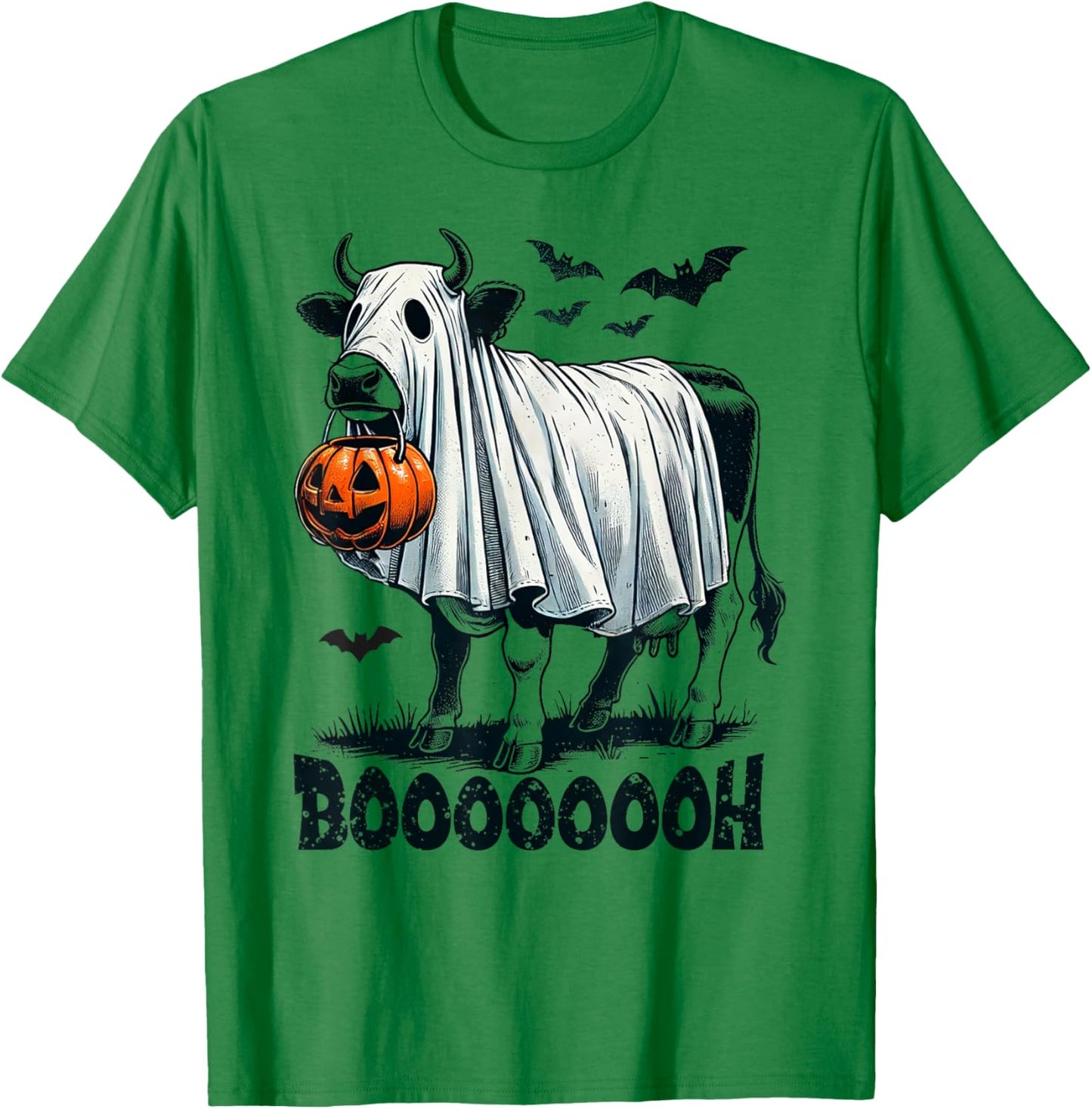 Cow Ghost Halloween Cattle Trick Or Treat Jack O Lantern Boh T-Shirt - T-Shirt | Irish Green