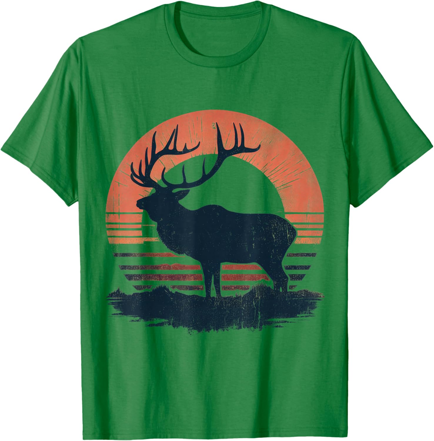 Hunter Elk Retro Vintage Hunting Dad Vintage Sunset T-Shirt - T-Shirt | Irish Green