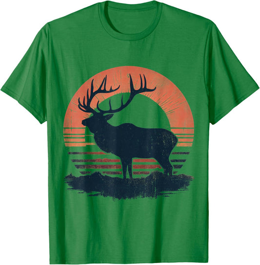 Hunter Elk Retro Vintage Hunting Dad Vintage Sunset T-Shirt - T-Shirt | Irish Green