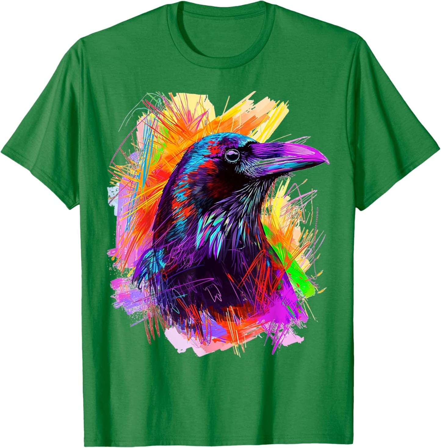 Raven Painting Abstract Animal Art Colorful Graphic Raven T-Shirt - T-Shirt | Irish Green